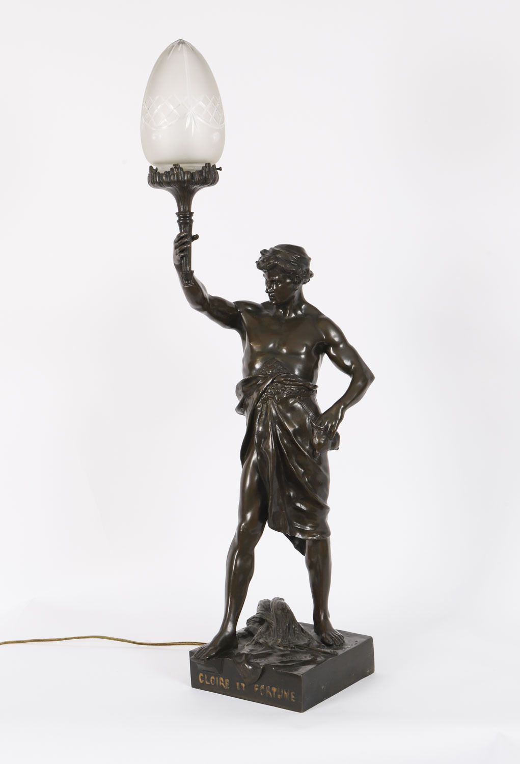 Antique Large French Bronze Lamp Of 'Gloire Et Fortune' By Emile Picault 19th C photo furniture
