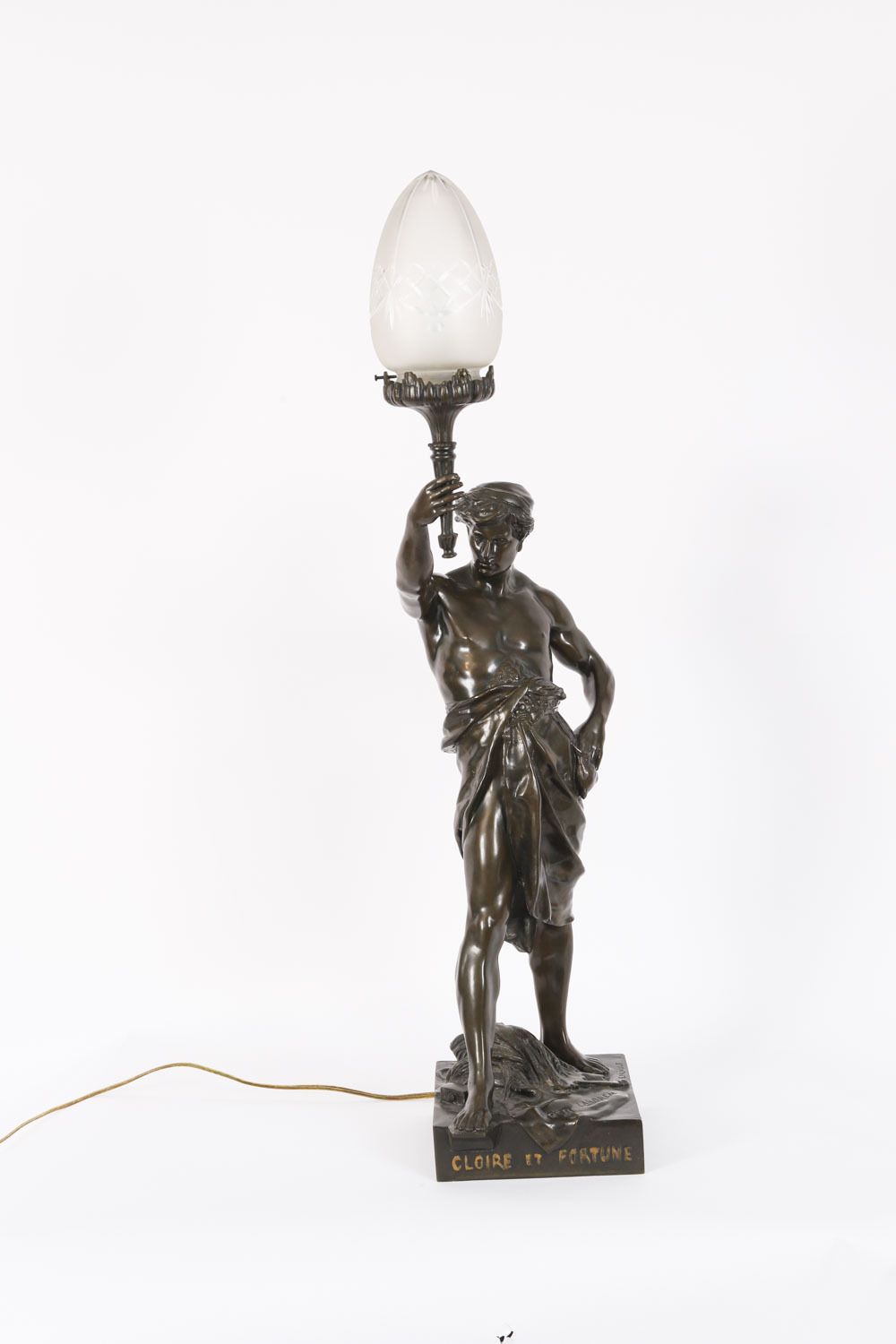 Lighting Antique Large French Bronze Lamp Of 'Gloire Et Fortune' By Emile Picault 19th C photo