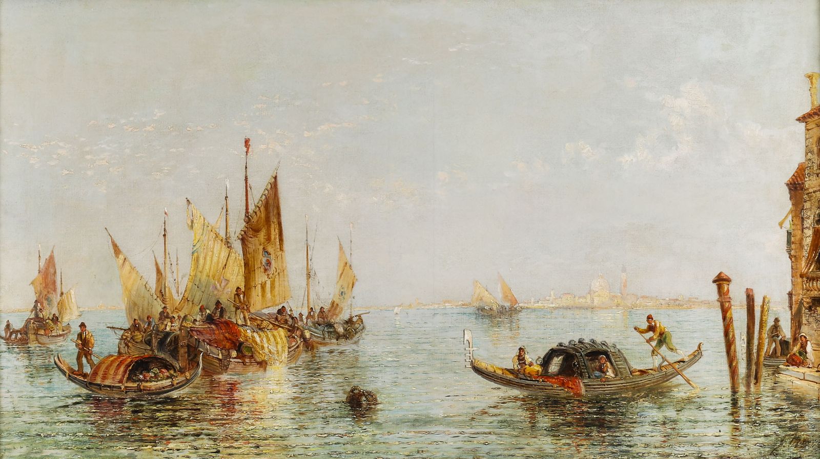 Antique Oil Painting "The Lagoon Venice" Jane Vivian 19th C photo furniture