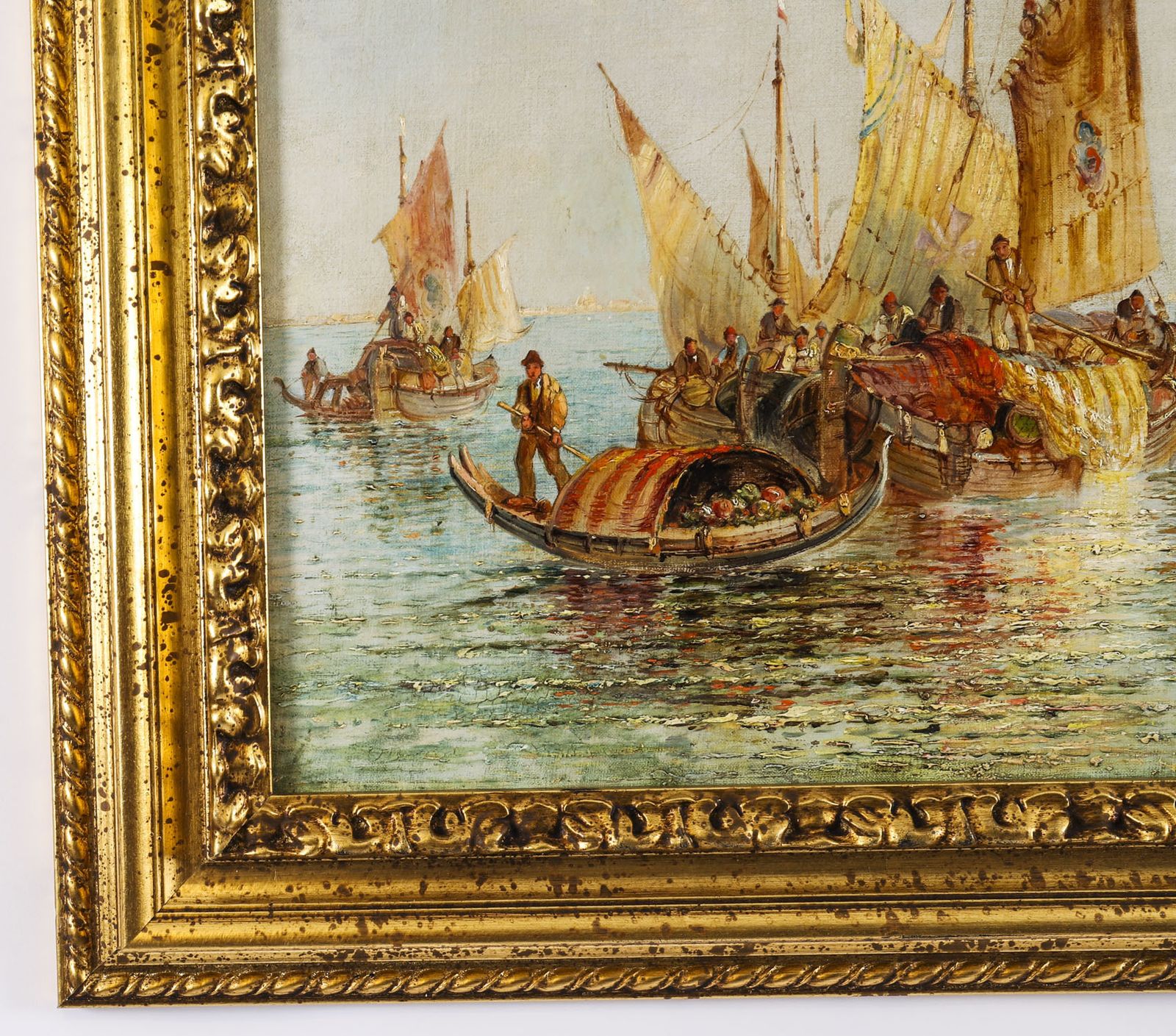 Antique Oil Painting "The Lagoon Venice" Jane Vivian 19th C photo vintage