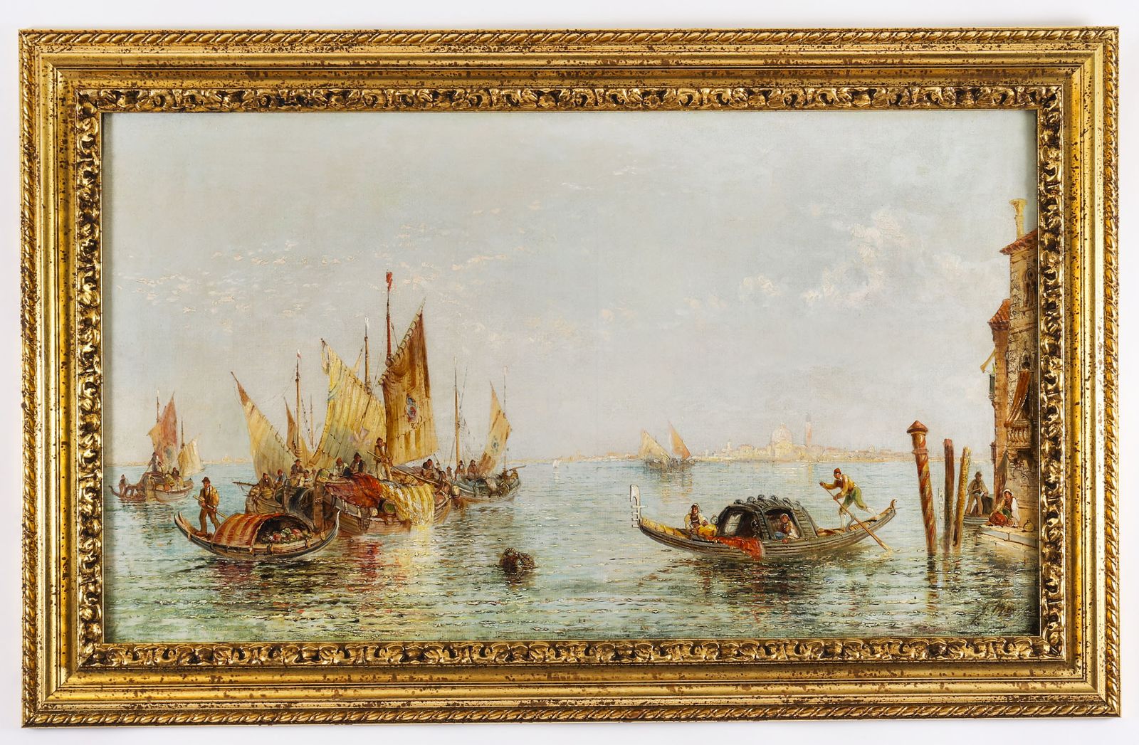 Art Antique Oil Painting "The Lagoon Venice" Jane Vivian 19th C photo
