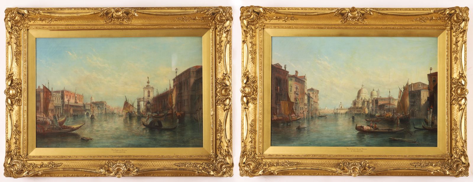Antique Pair Oil Paintings Grand Canal Venice Alfred Pollentine  19th C
