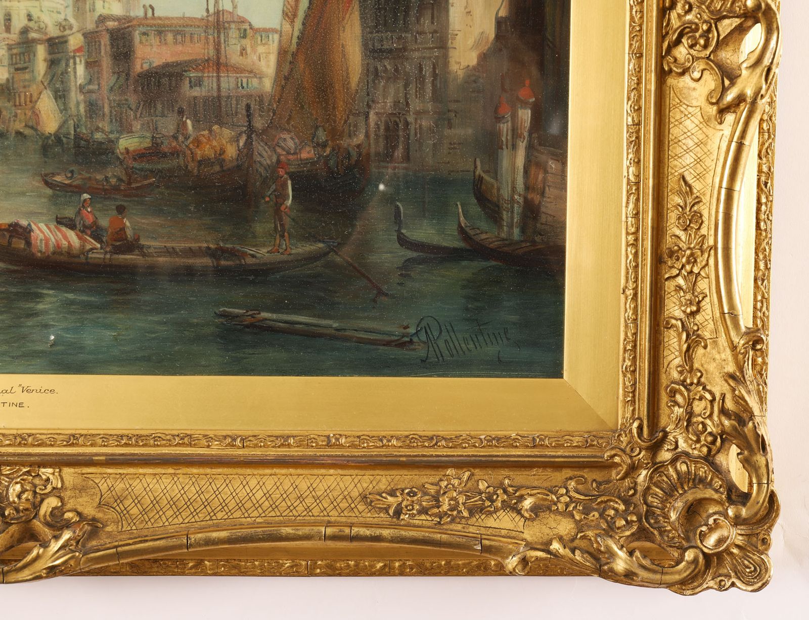 Antique Pair Oil Paintings Grand Canal Venice Alfred Pollentine  19th C photo vintage