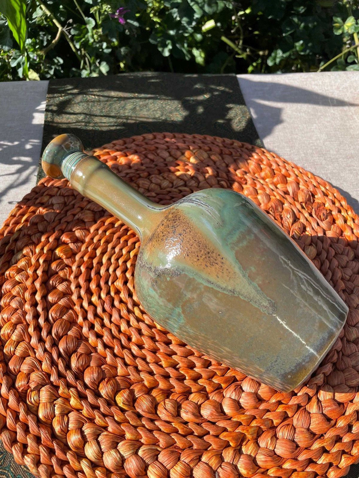 Ceramic Bottle   Port Wine   Green Brown Glaze   French   Les Vernes photo buy