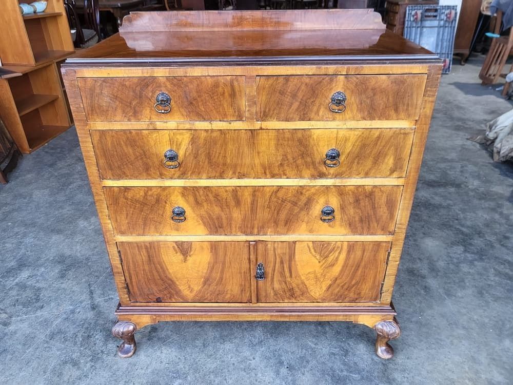Antique Deco Walnut 2 Over 2 Chest Of Drawers Shoe Cupboard