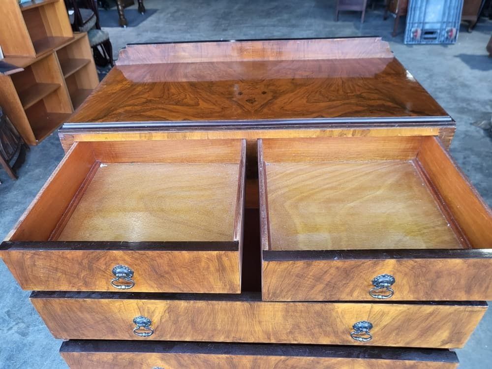 Antique Deco Walnut 2 Over 2 Chest Of Drawers Shoe Cupboard photo Furniture