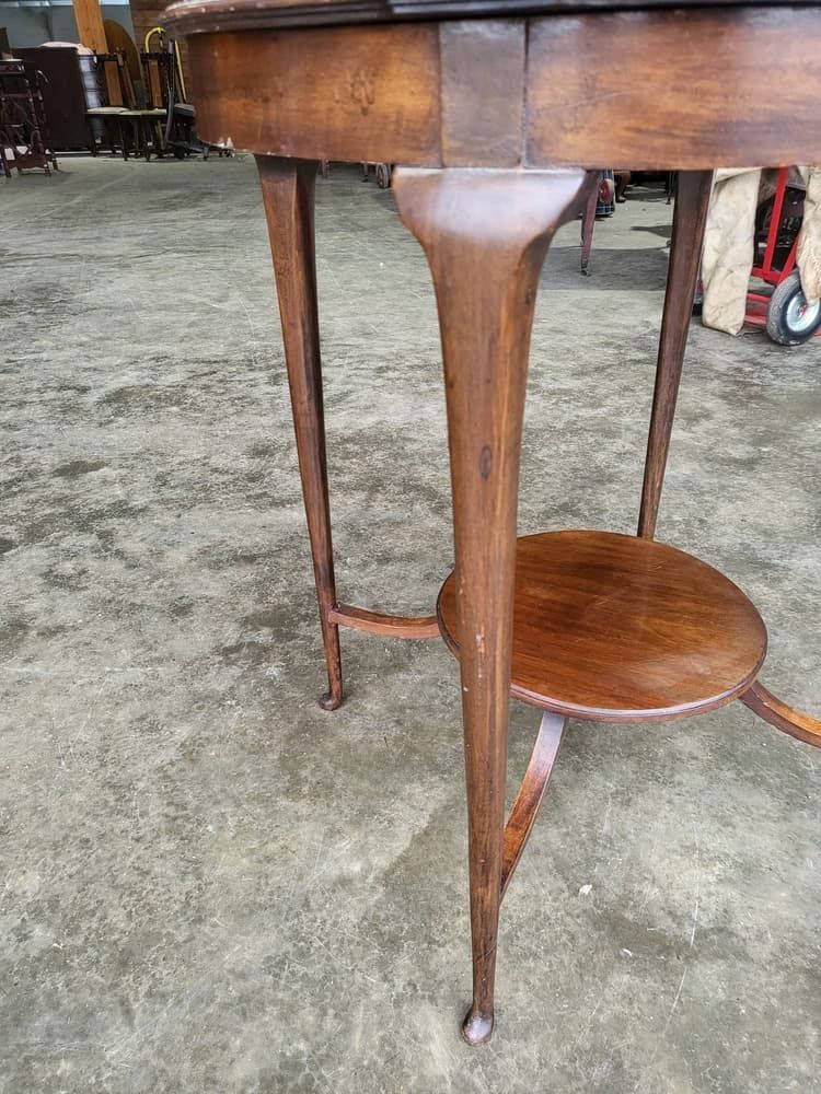 Antique Round Occasional 2 Tier Side Dining Table Tapered Legs photo for sale