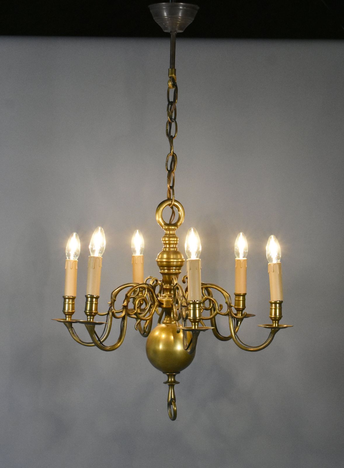 Six Arm Antique Dutch Bronze Chandelier photo Lighting