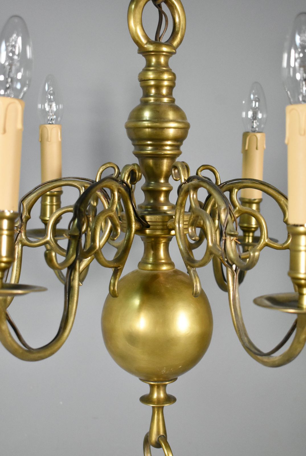Six Arm Antique Dutch Bronze Chandelier photo vintage