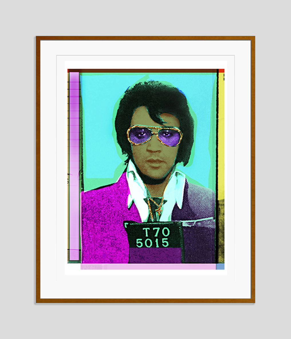 Batik 'Elvis Gold' Signed Limited Edition Print Framed In Brown photo furniture