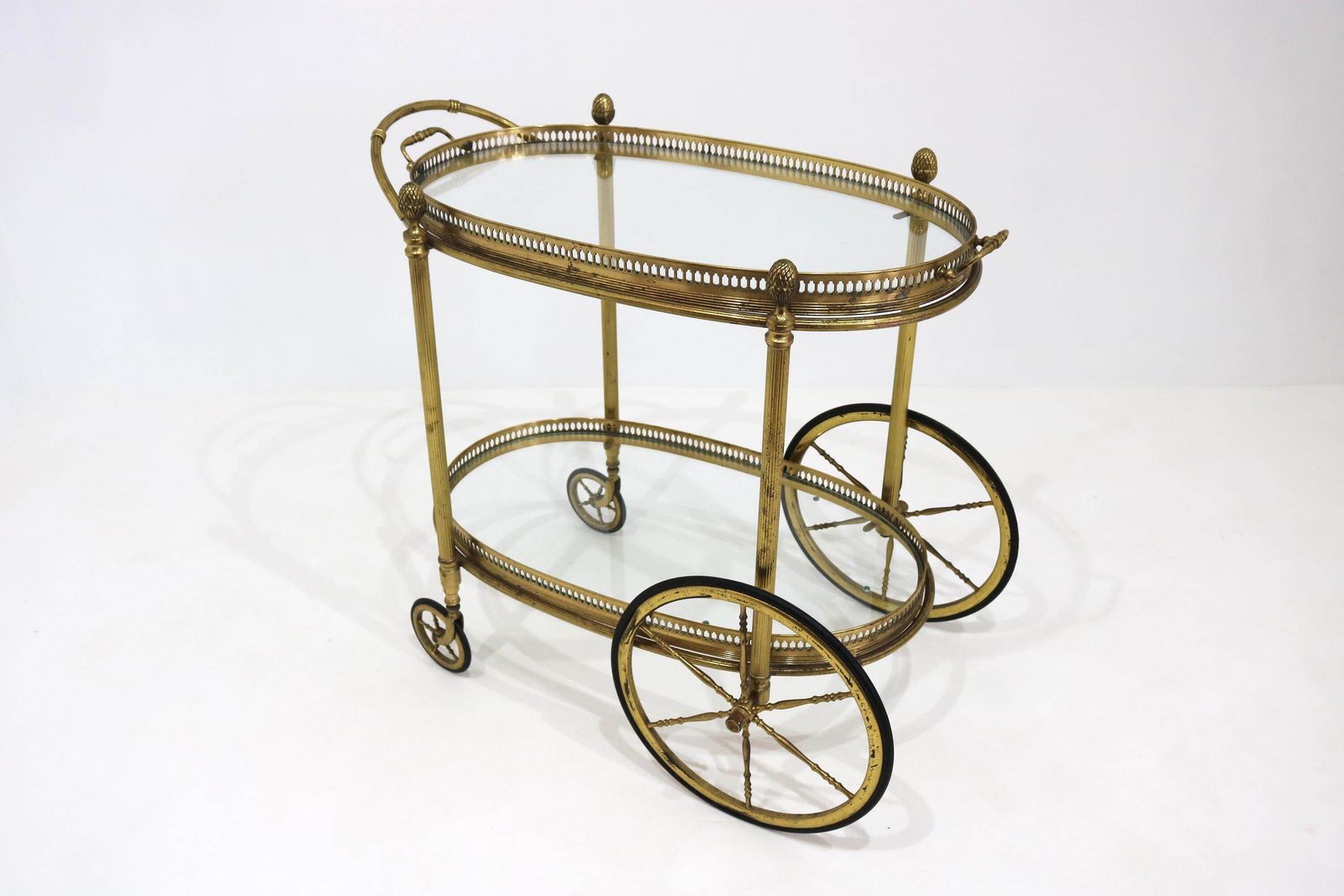 Vintage Maison Baguès Brass Oval Bar Cart 1950s Hollywood Regency