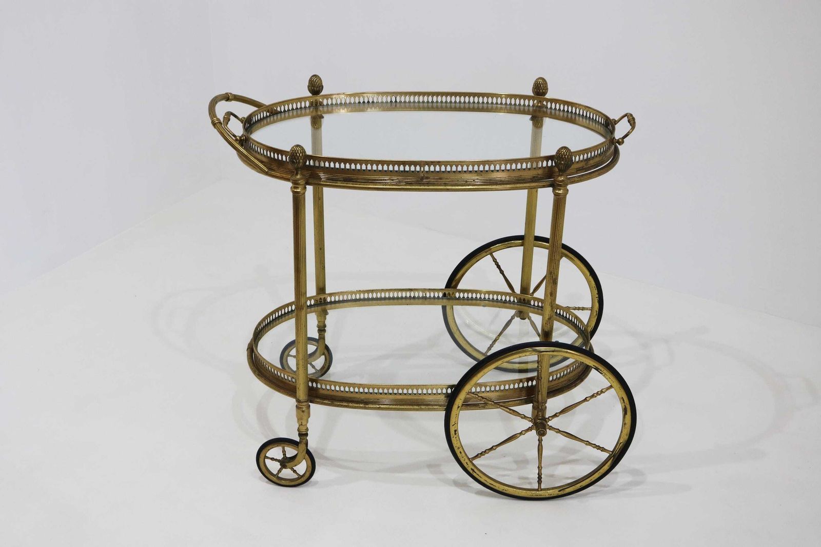 Vintage Maison Baguès Brass Oval Bar Cart 1950s Hollywood Regency photo furniture