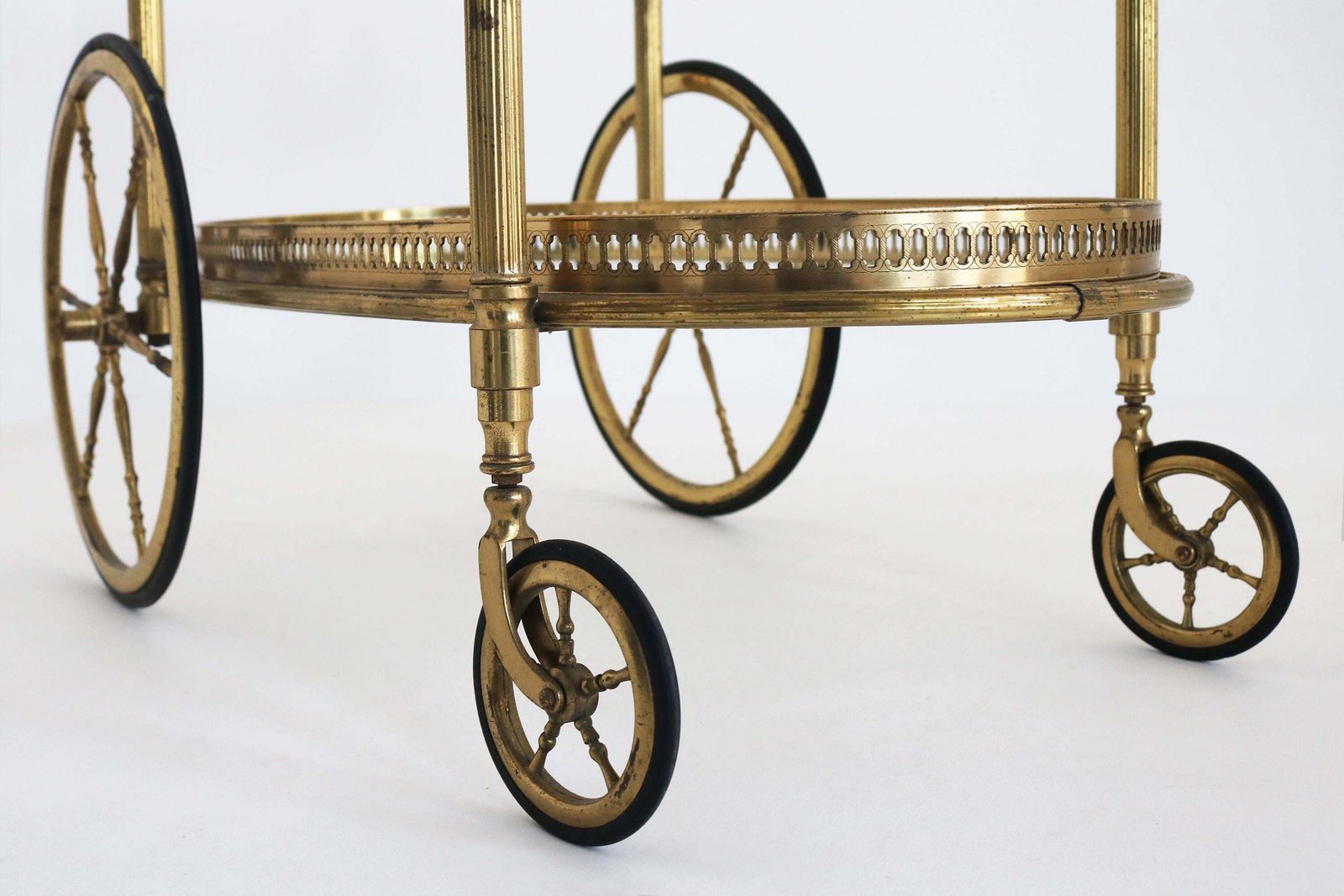 Vintage Maison Baguès Brass Oval Bar Cart 1950s Hollywood Regency photo 2094.0