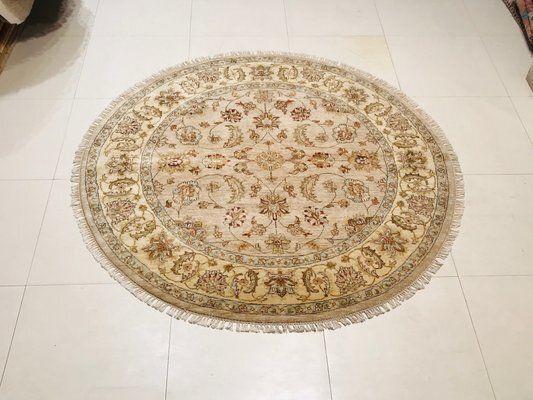 Round Vintage Hand Made Indian Rug, 1963