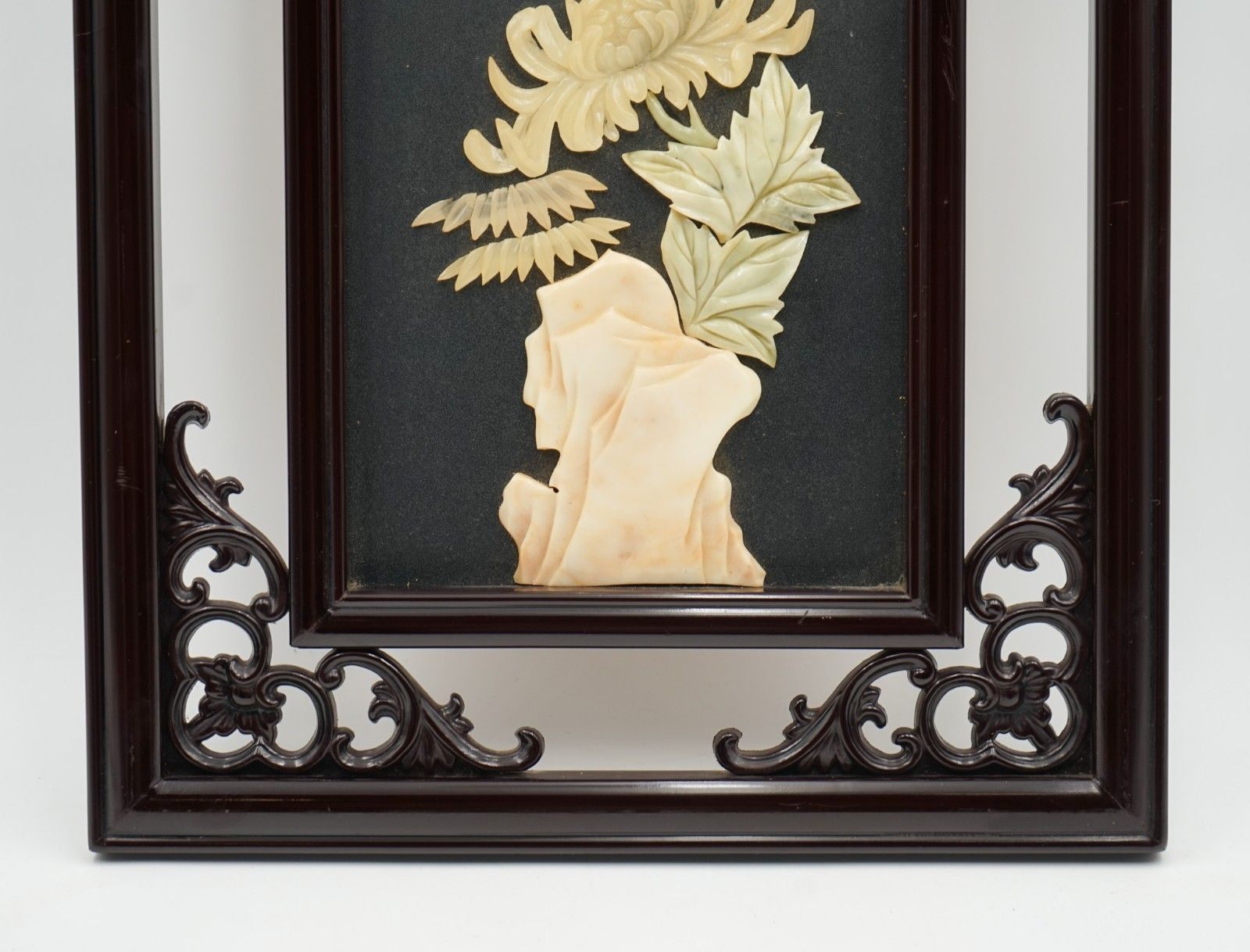 Meij Japanese Ebonised Shibayama Wall Panel Decorative Flowers photo 450.0