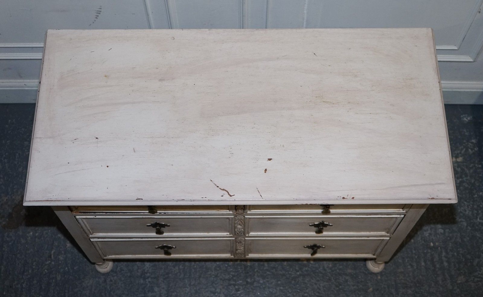 photo for sale Antique Victorian Hand Painted Ivory White Chest Of Drawers With Brass Handles