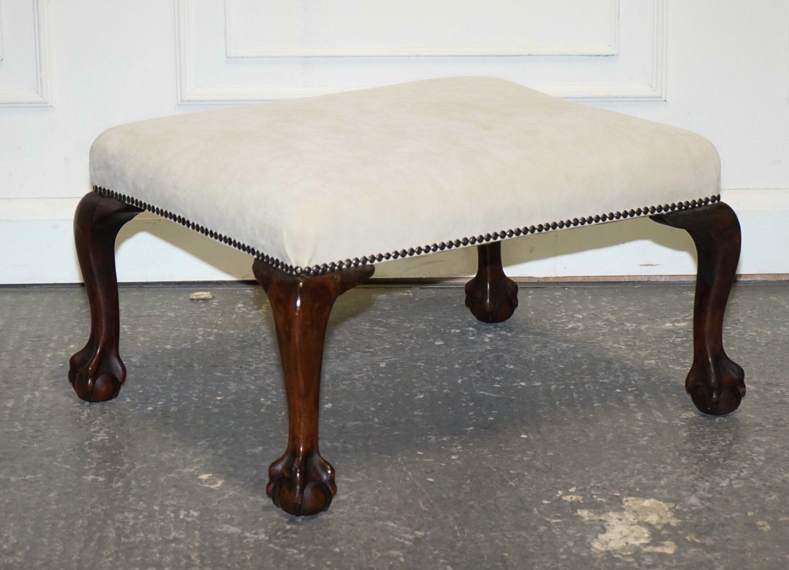 Antique Early Victorian Claw And Ball Feet Footstool With White Suede Top photo furniture