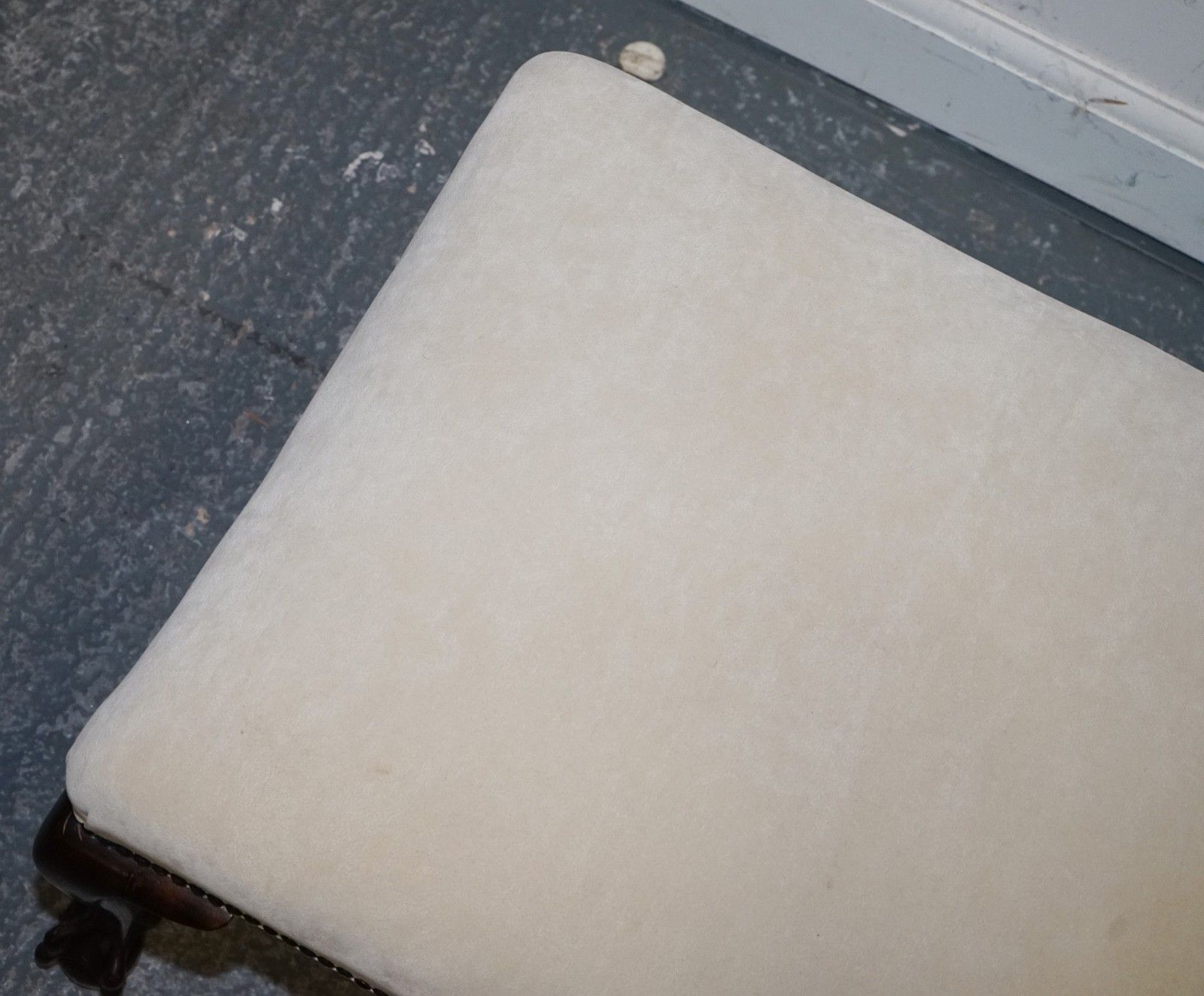 Antique Early Victorian Claw And Ball Feet Footstool With White Suede Top photo vintage