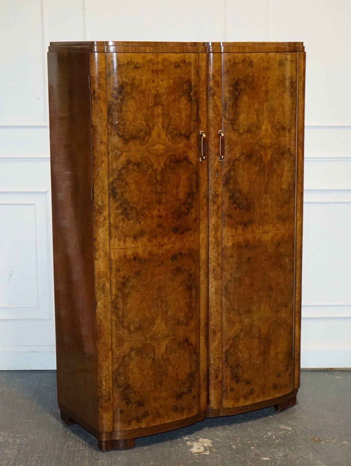 Antique Circa 1930's English Burr Walnut Art Deco Two Door Wardrobe photo furniture