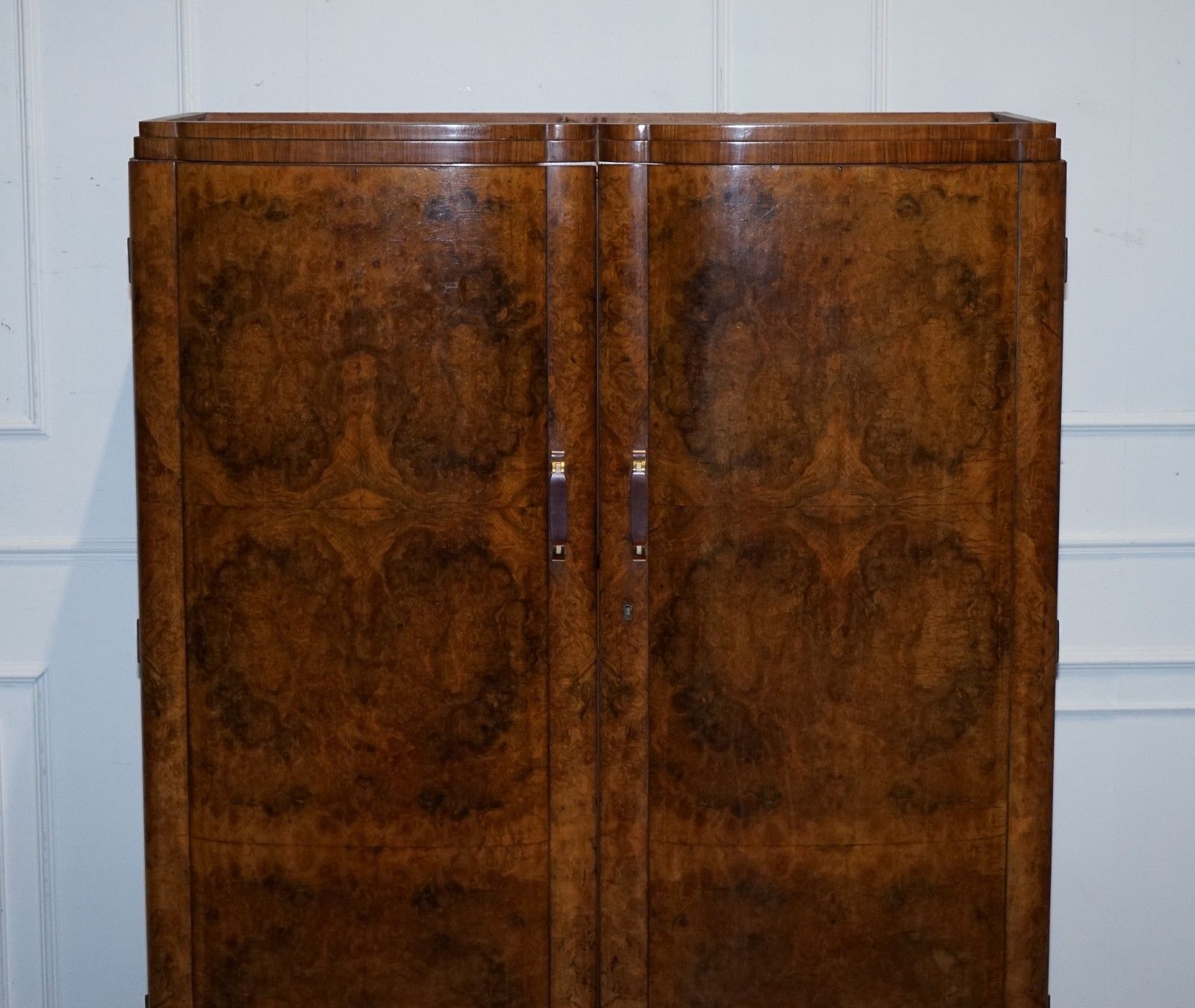 Antique Circa 1930's English Burr Walnut Art Deco Two Door Wardrobe photo Furniture