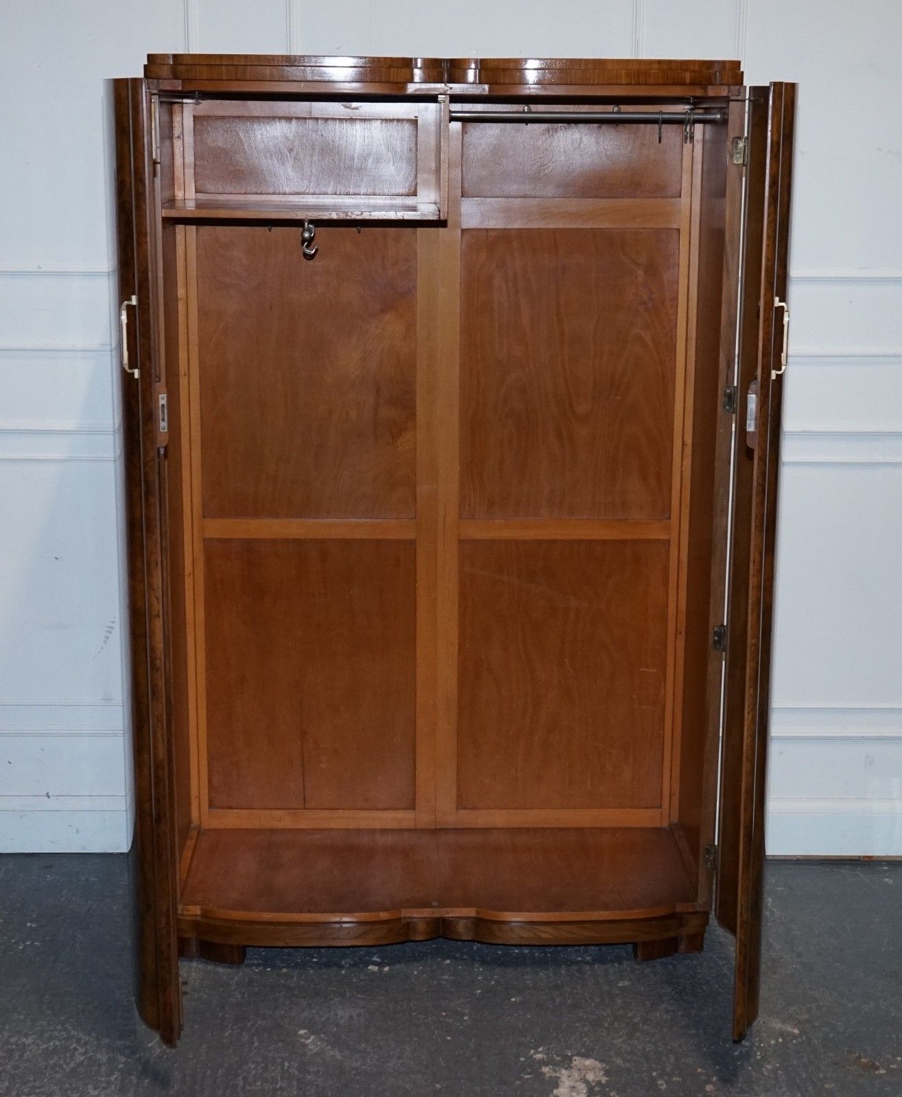 photo furniture Antique Circa 1930's English Burr Walnut Art Deco Two Door Wardrobe