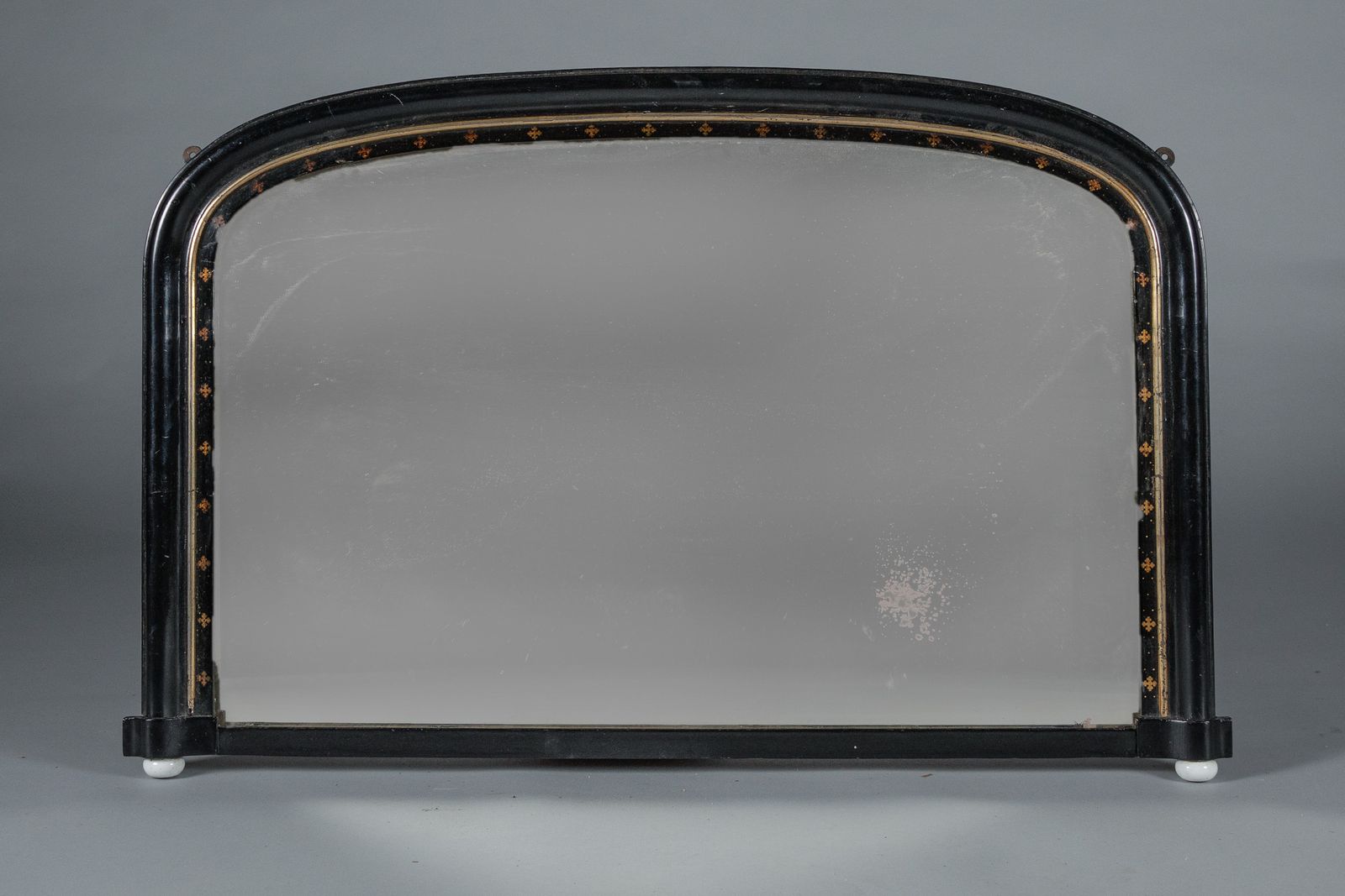 Large 19th Century Victorian English Ebonised And Parcel   Gilt Overmantle Mirror