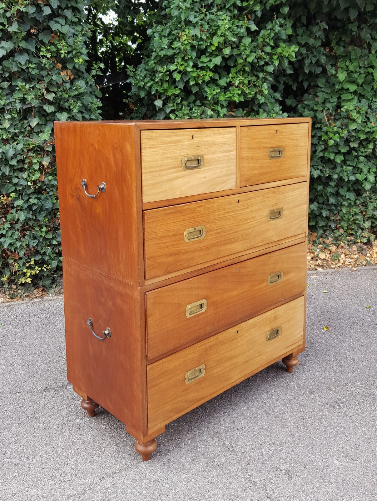 Antique Military Campaign Teak Chest Of 5 Drawers photo Furniture