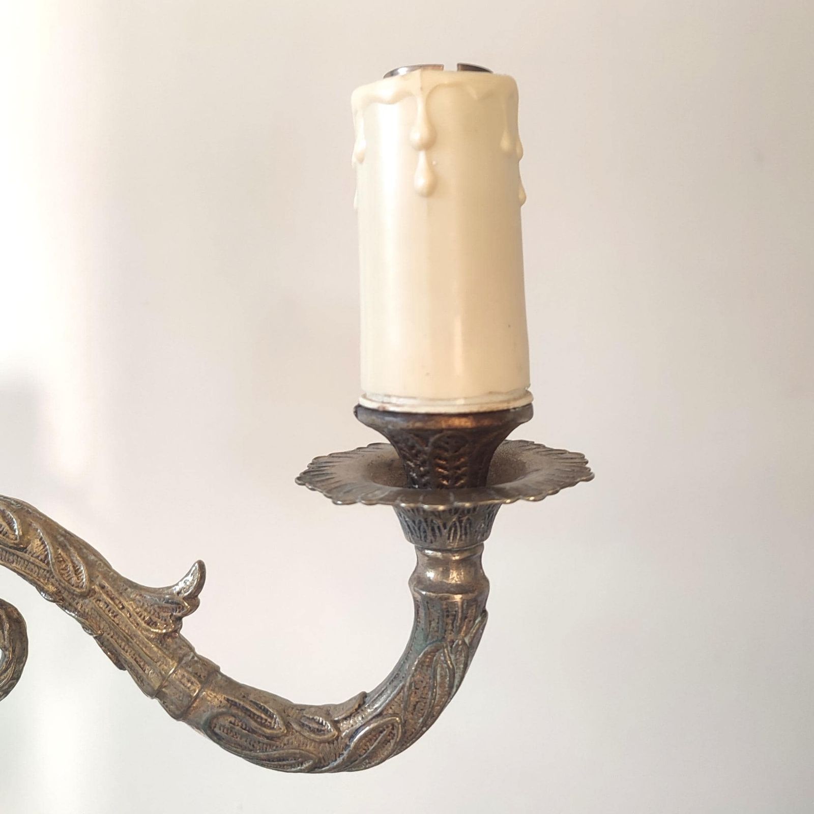 370.0 Antique Brass Three Arm Chandelier – Ornate Rococo Revival Ceiling Light (C.1900) photo