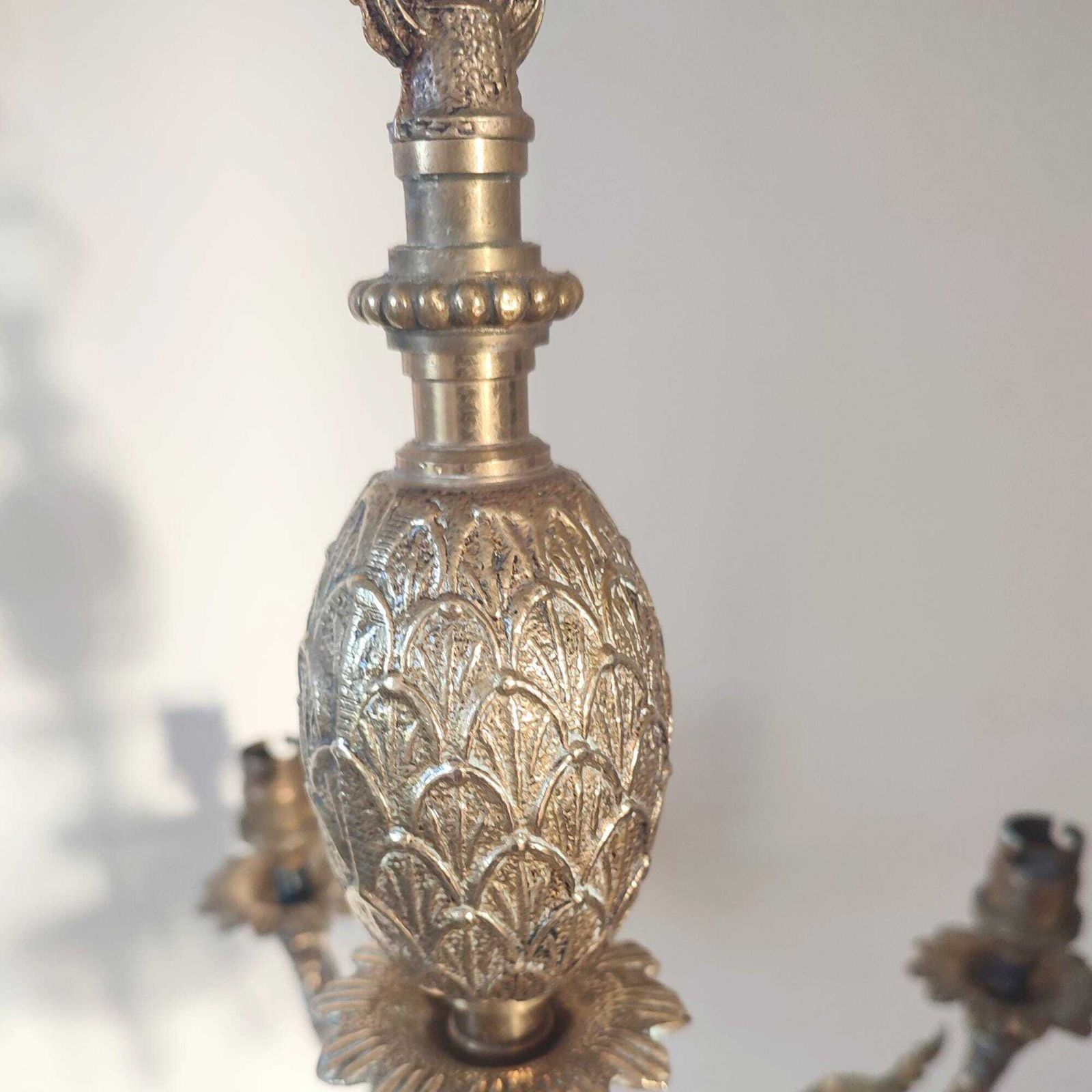 Antique Brass Five Arm Chandelier – Ornate Rococo Revival Ceiling Light (C.1900) photo 425.0