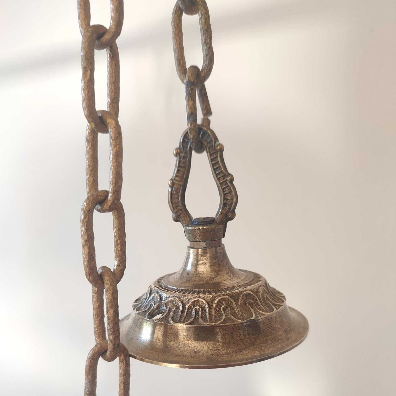 Lighting Antique Brass Five Arm Chandelier – Ornate Rococo Revival Ceiling Light (C.1900) photo