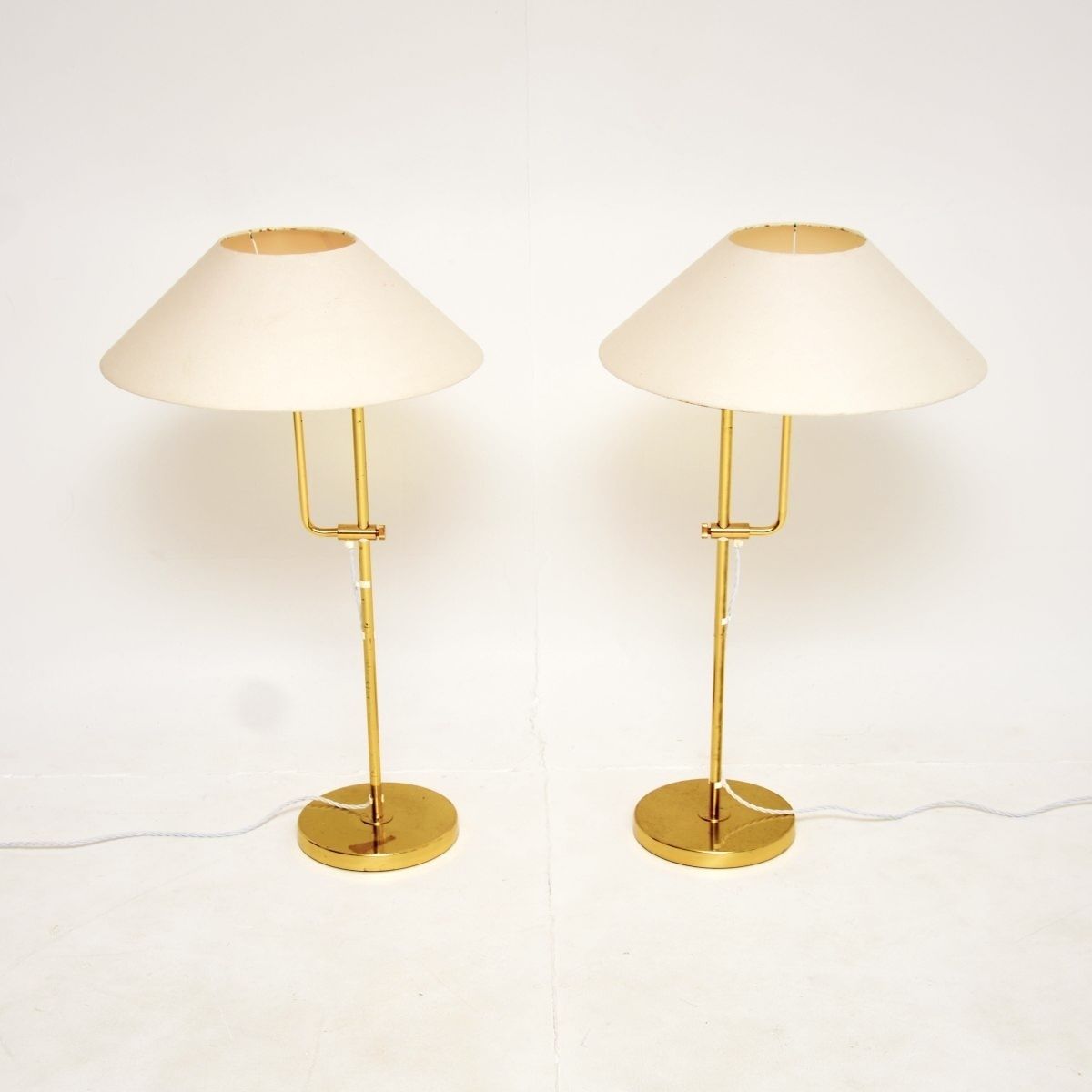 Lighting Pair Of Vintage Swedish Brass Rise And Fall Lamps By Bergboms photo