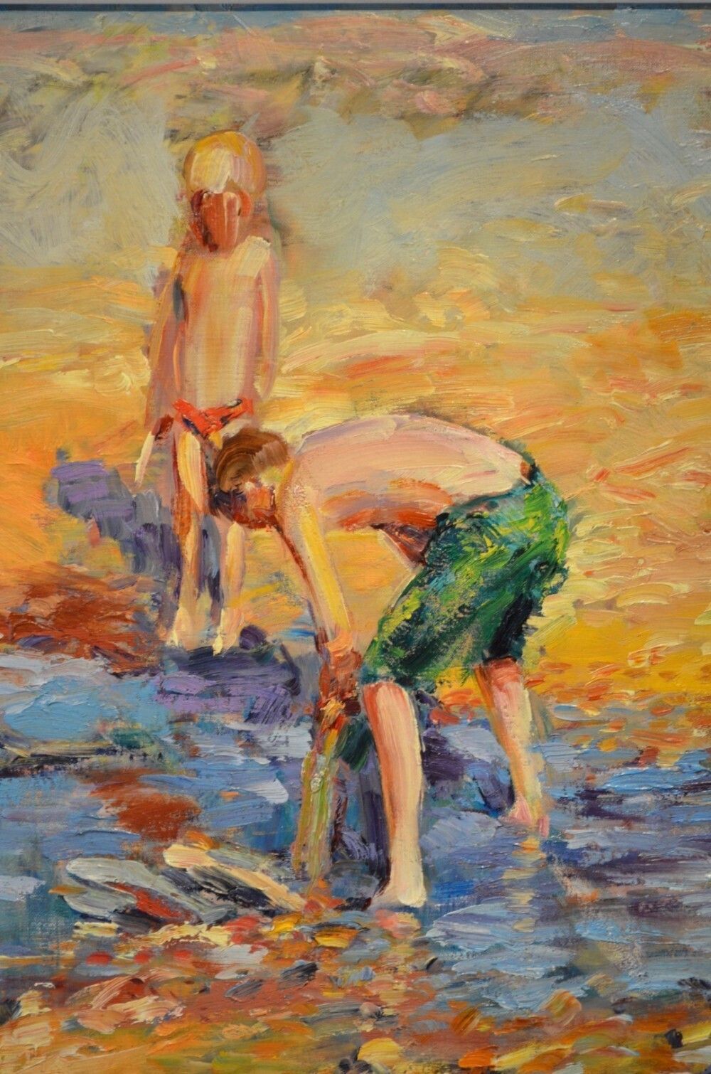 Beautiful Oil On Canvas. Children Playing On The Beach By Jeffrey Pratt B.1940 photo vinterior