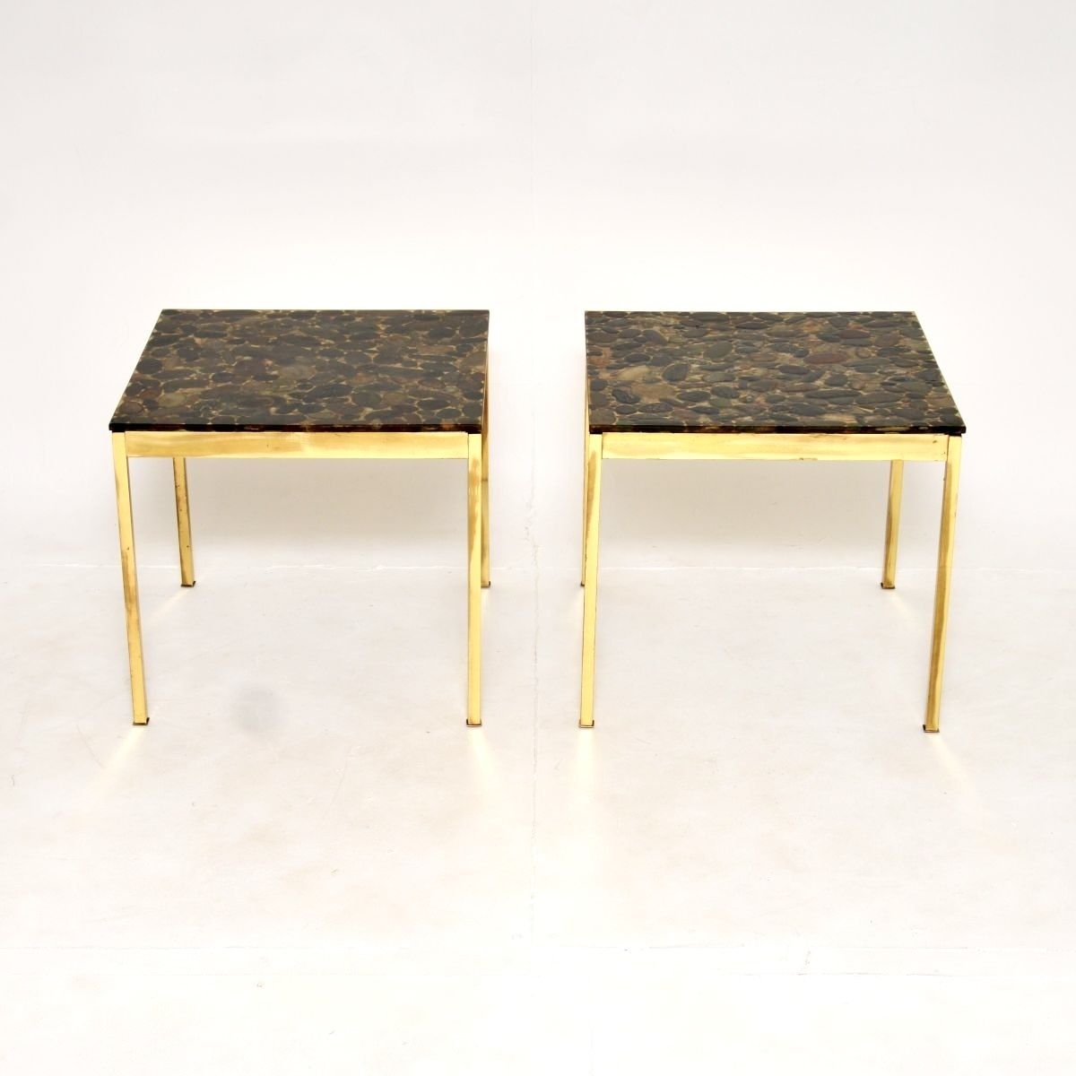 Pair Of Vintage Swedish Brass And Stone Side Tables photo furniture