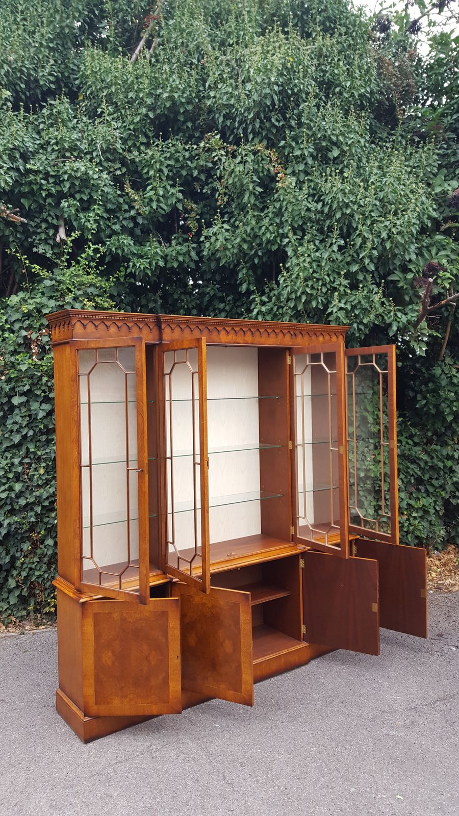 Antique Style Walnut Breakfront Library Bookcase photo vintage