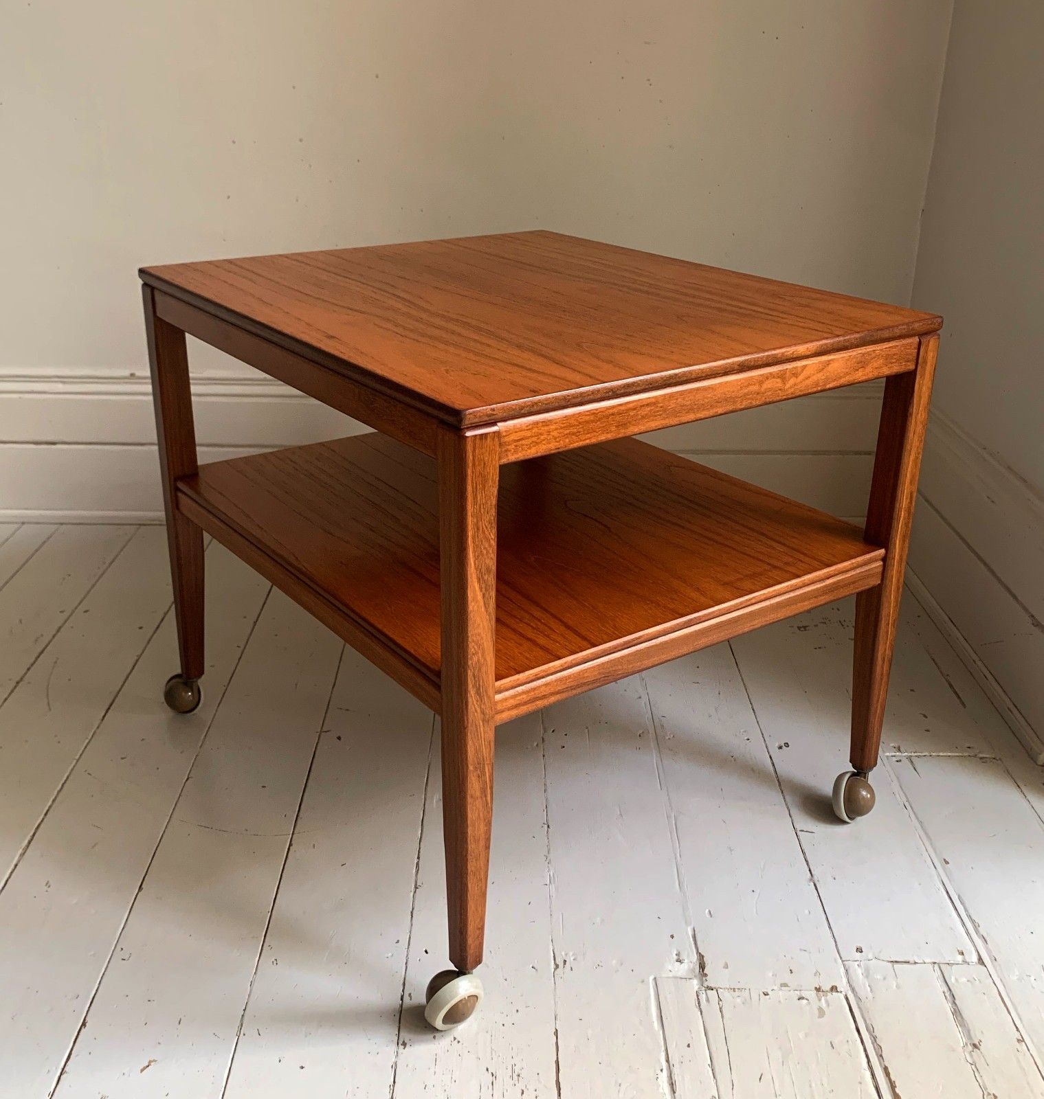 Vintage Mid Century Modern Teak Two Tier Trolley Table On Castors photo vinterior