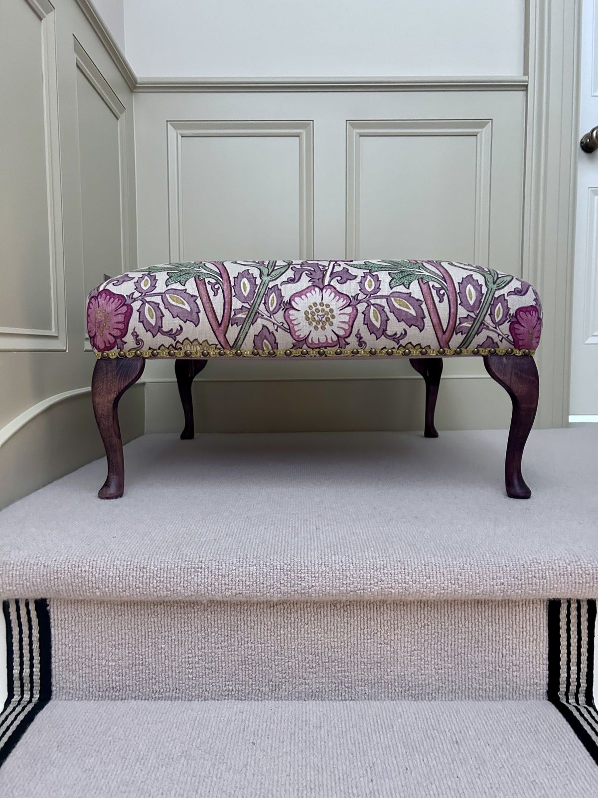 Footstool In William Morris Pinks & Roses Fabric photo for sale