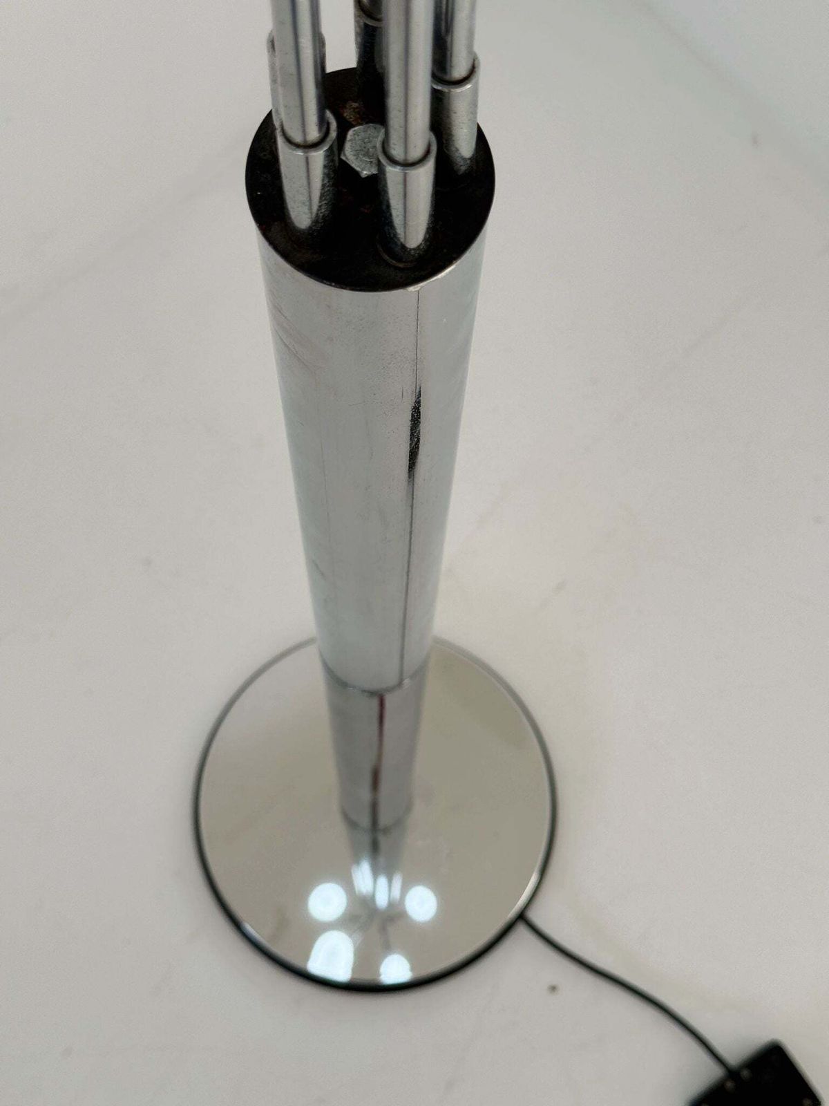 Vintage Floor Lamp In Chromed Metal, With A Sculptural And Luminous Design. photo Lighting