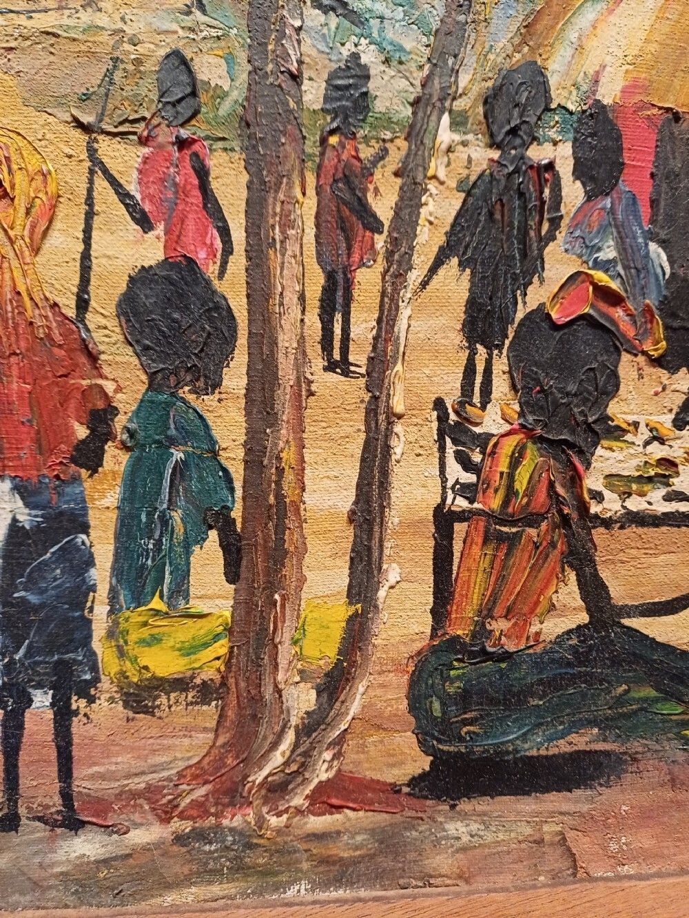 Oil On Canvas Of An African Village Scene   Indistinctly Signed Dma photo 1195.0