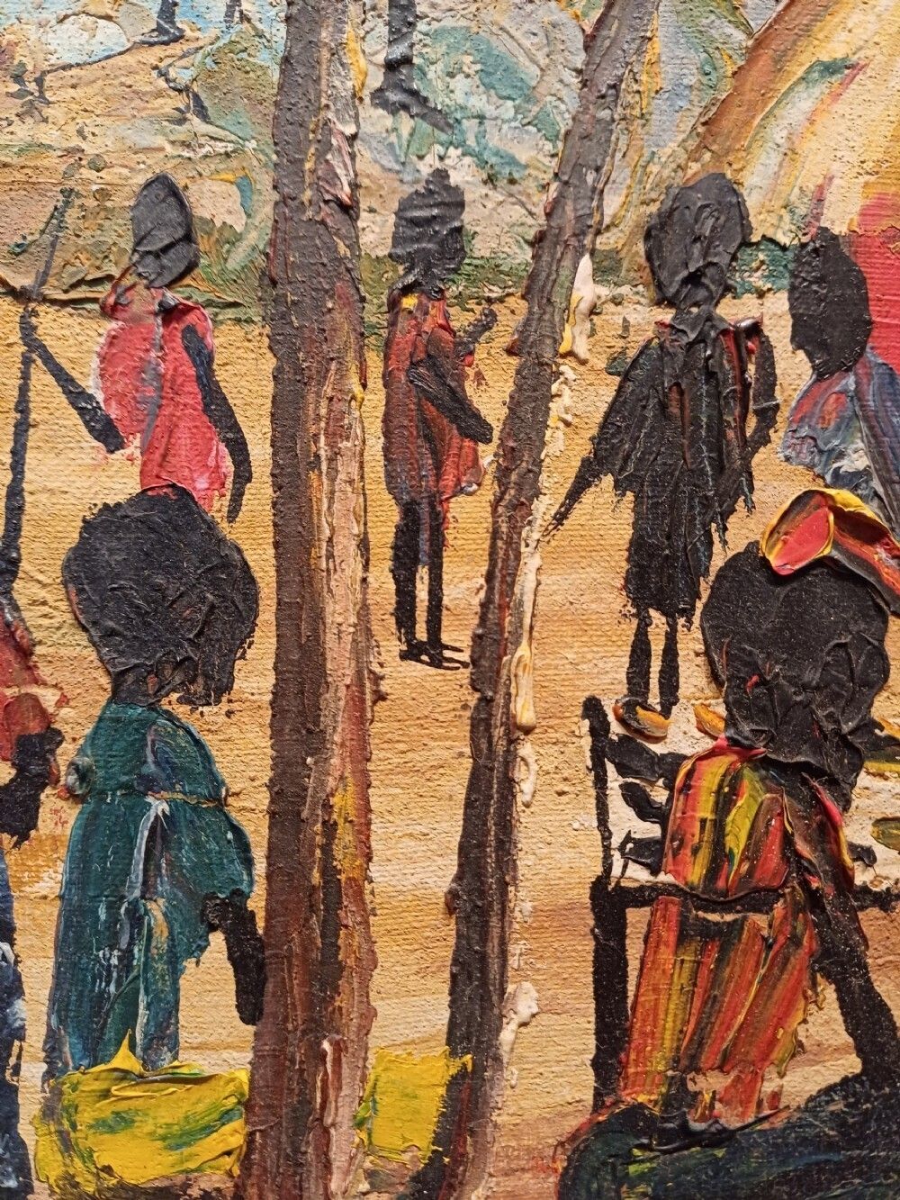 Art Oil On Canvas Of An African Village Scene   Indistinctly Signed Dma photo