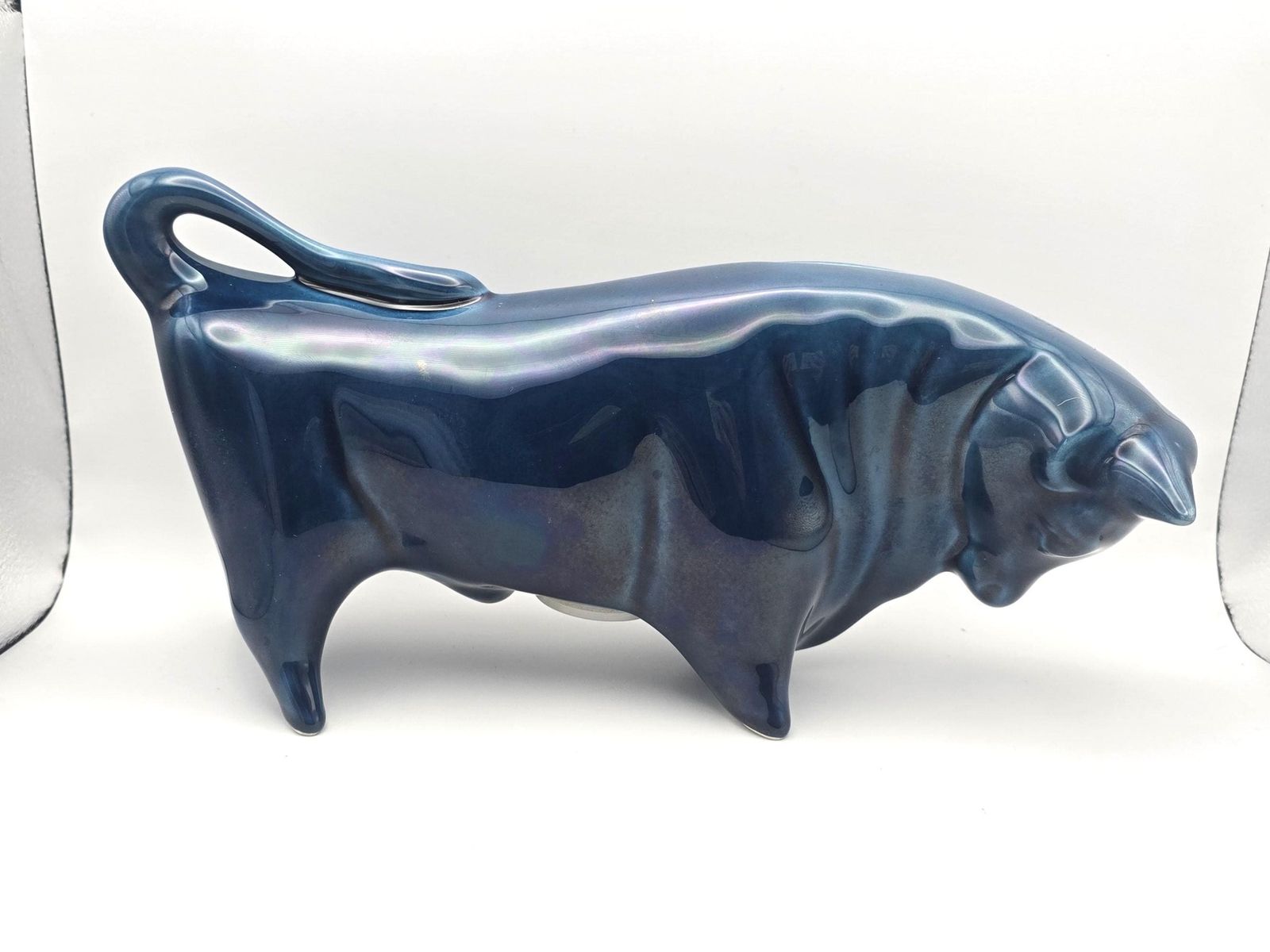 Vintage Trentham Studio Pottery Blue Bull Money Box   Petrol Blue / Teal Large Ceramic By Colin Melbourne photo furniture
