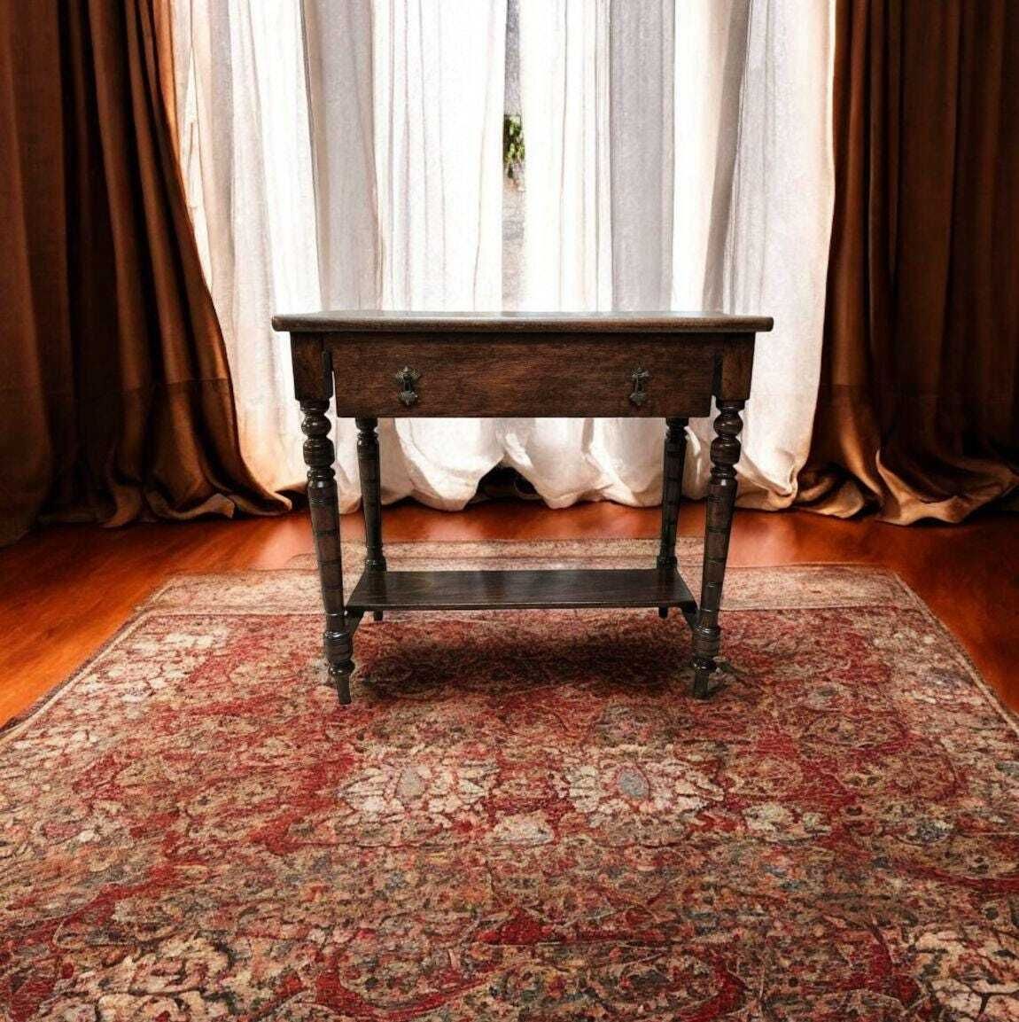 Vintage Hall Table / 1970s / Turned Legs / Original Finish