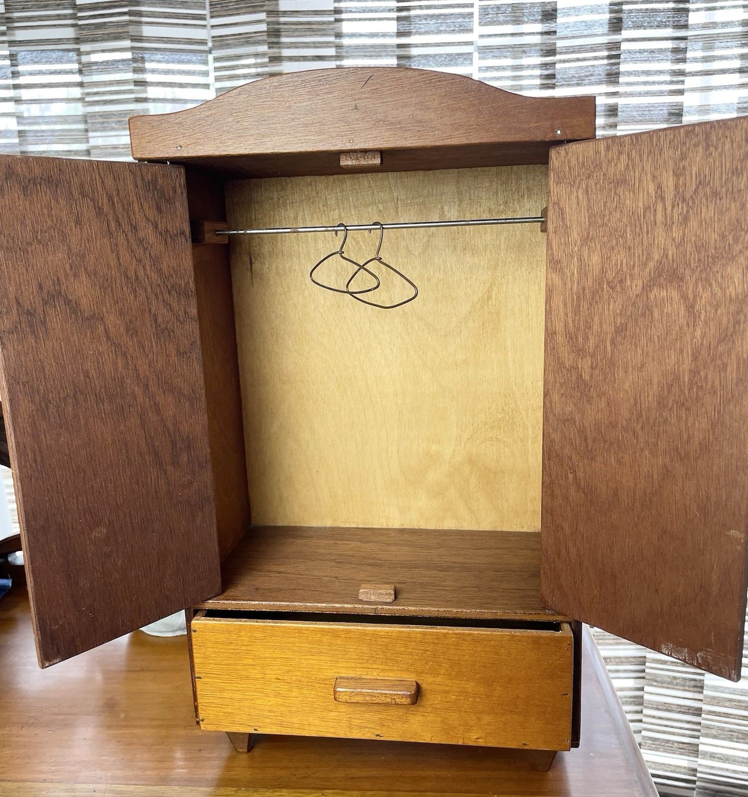 Small Apprentice Piece Size Mid Century Teak Wardrobe With Drawer & Coat Hangers photo furniture