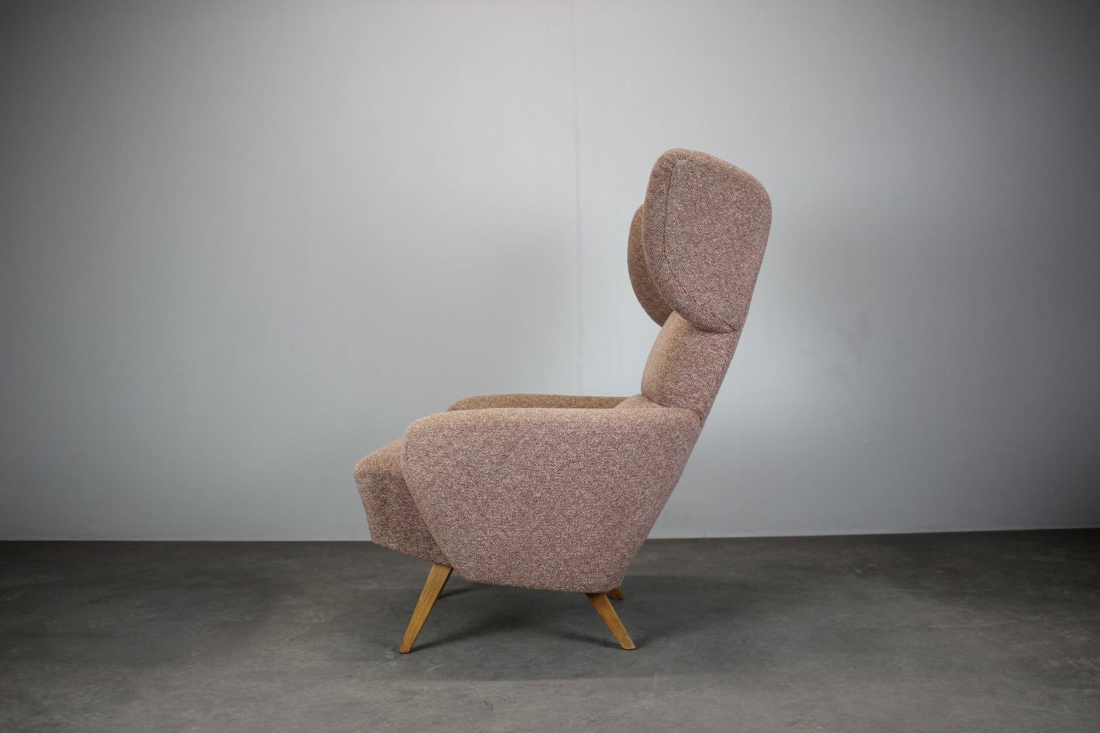 Mid Century Wingback Lounge Chair In Pink Fabric Czechoslovakia 1970s photo Furniture