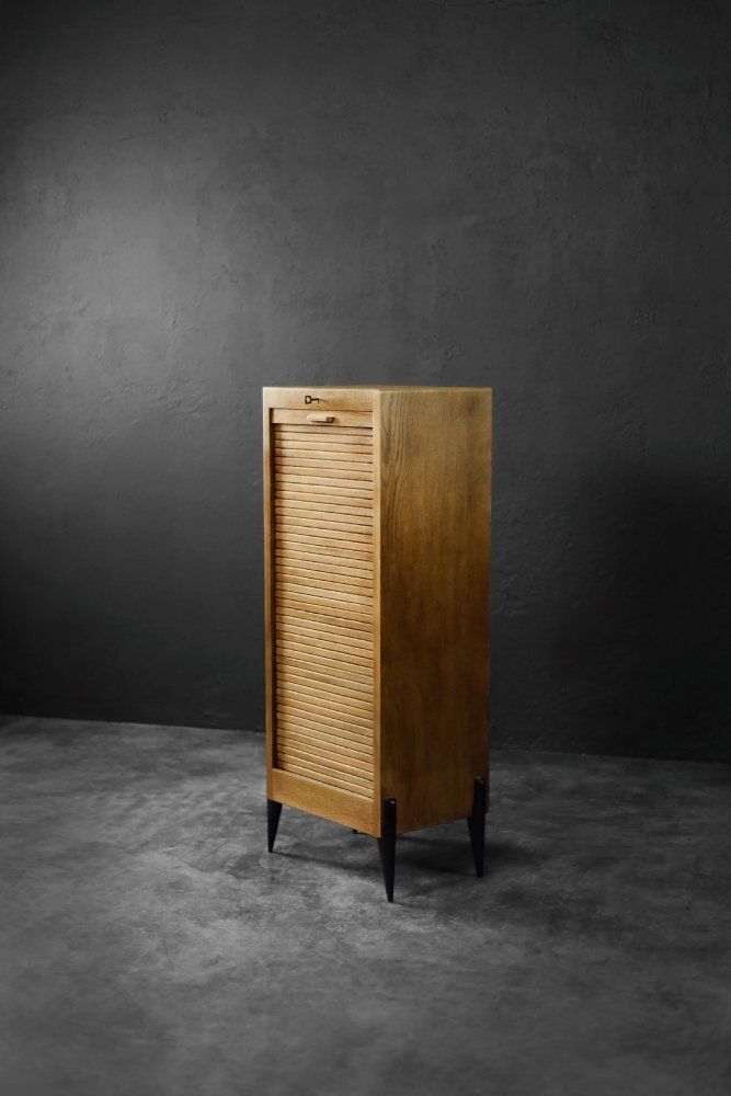 Furniture Vintage Industrial Danish Brown Oak Cabinet With Multiple Drawers 1950s photo