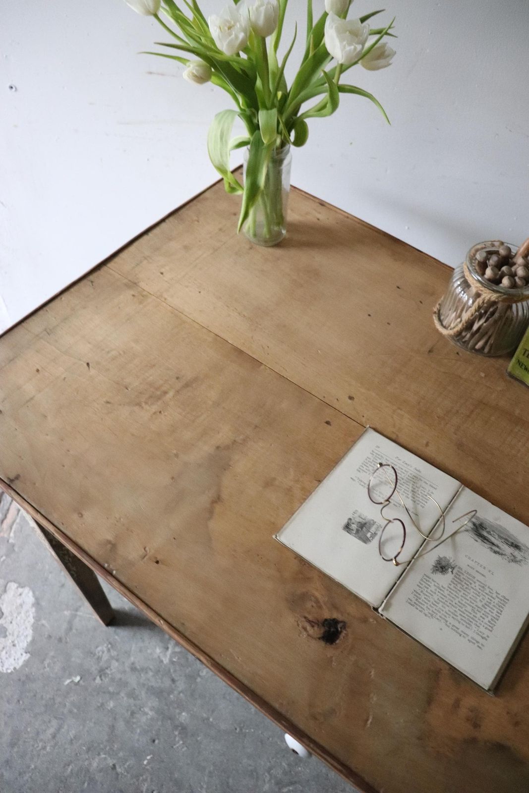 Original French Pine Kitchen Table Or Desk With White Painted And Distressed Finish photo for sale