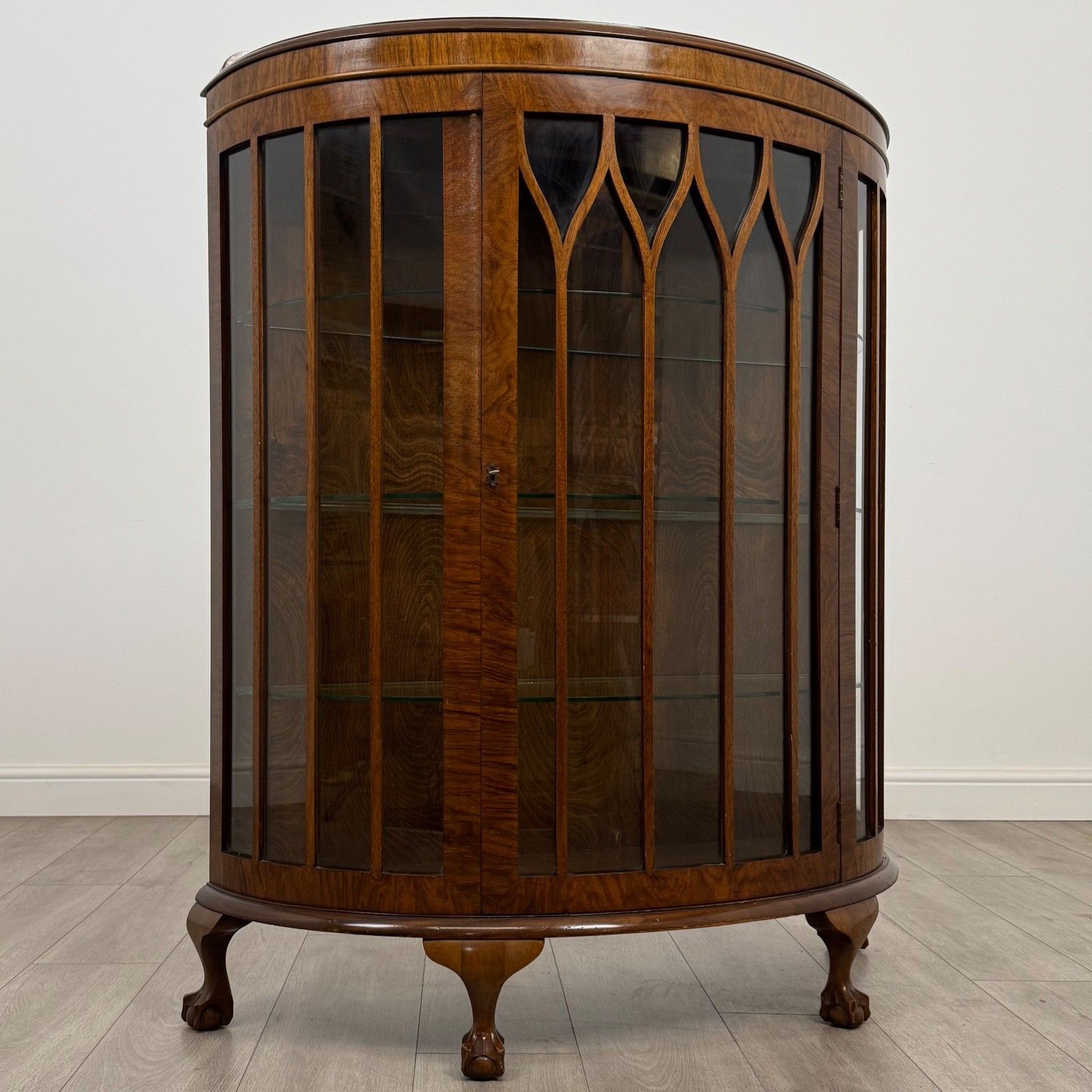 photo furniture Antique 20th Century Demi Lune Display Cabinet In Mahogany