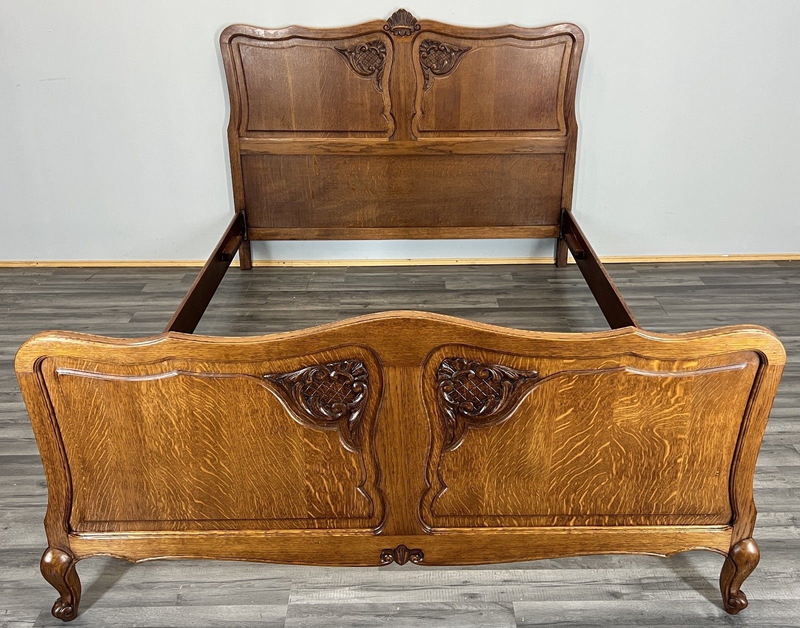 Bed Vintage French Louis XVI Double Bed Frame Oak Carved Headboard Lot 4586