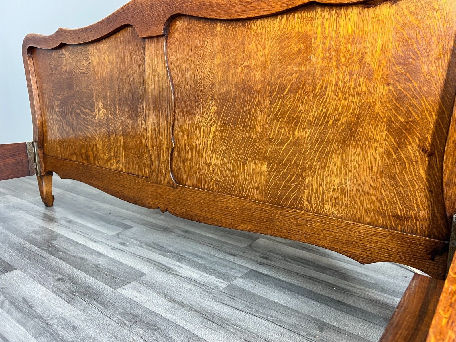 Furniture Bed Vintage French Louis XVI Double Bed Frame Oak Carved Headboard Lot 4586 photo