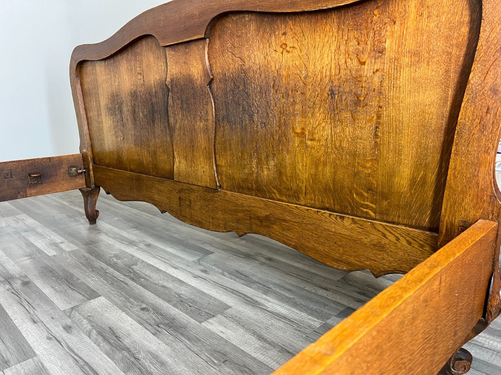 Bed Vintage French Louis XVI Double Bed Frame Oak Carved Headboard Lot 4587 photo vintage