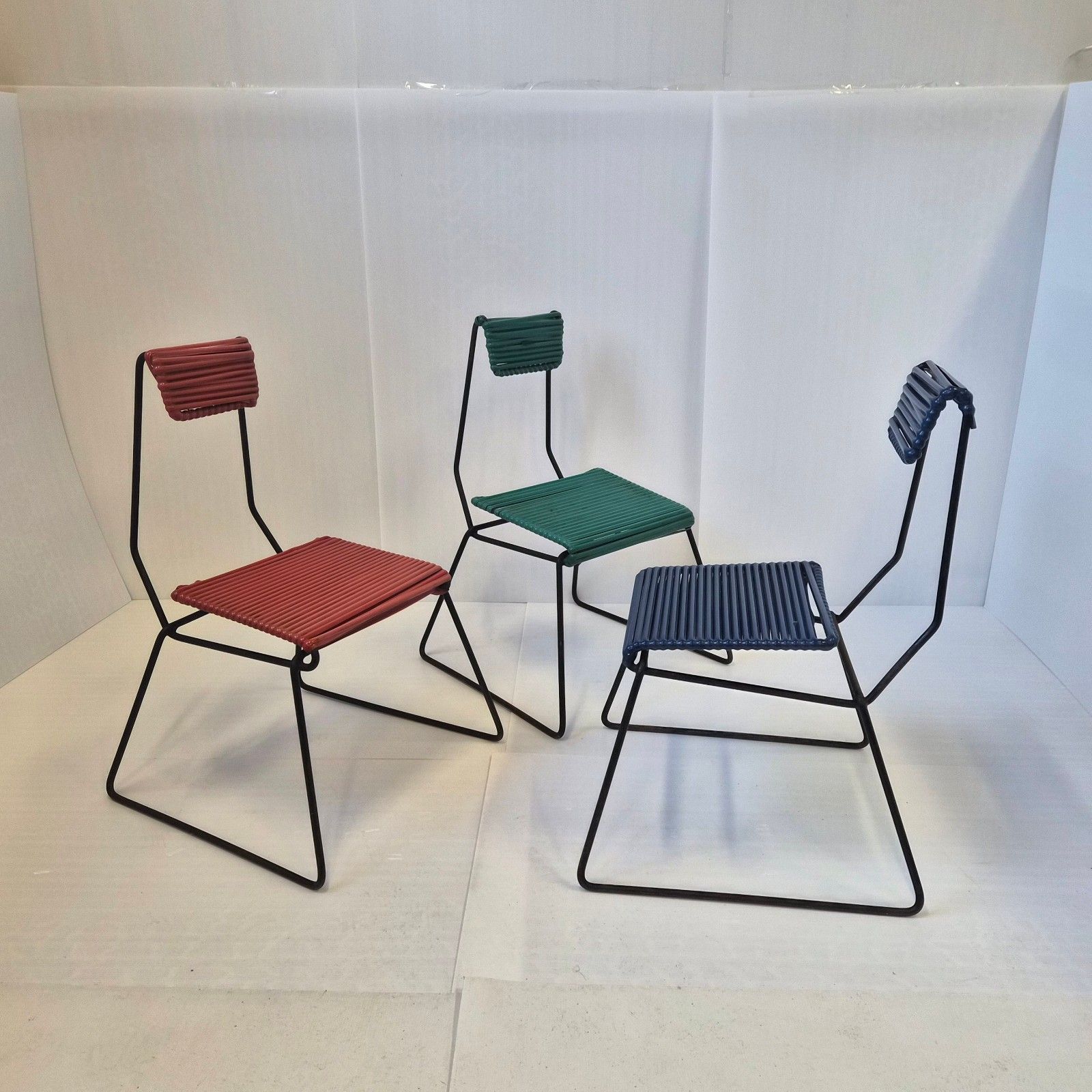 Vintage 1950s Metal & Plastic Scoubidou 50s Rockabilly Set Of 3 Chairs